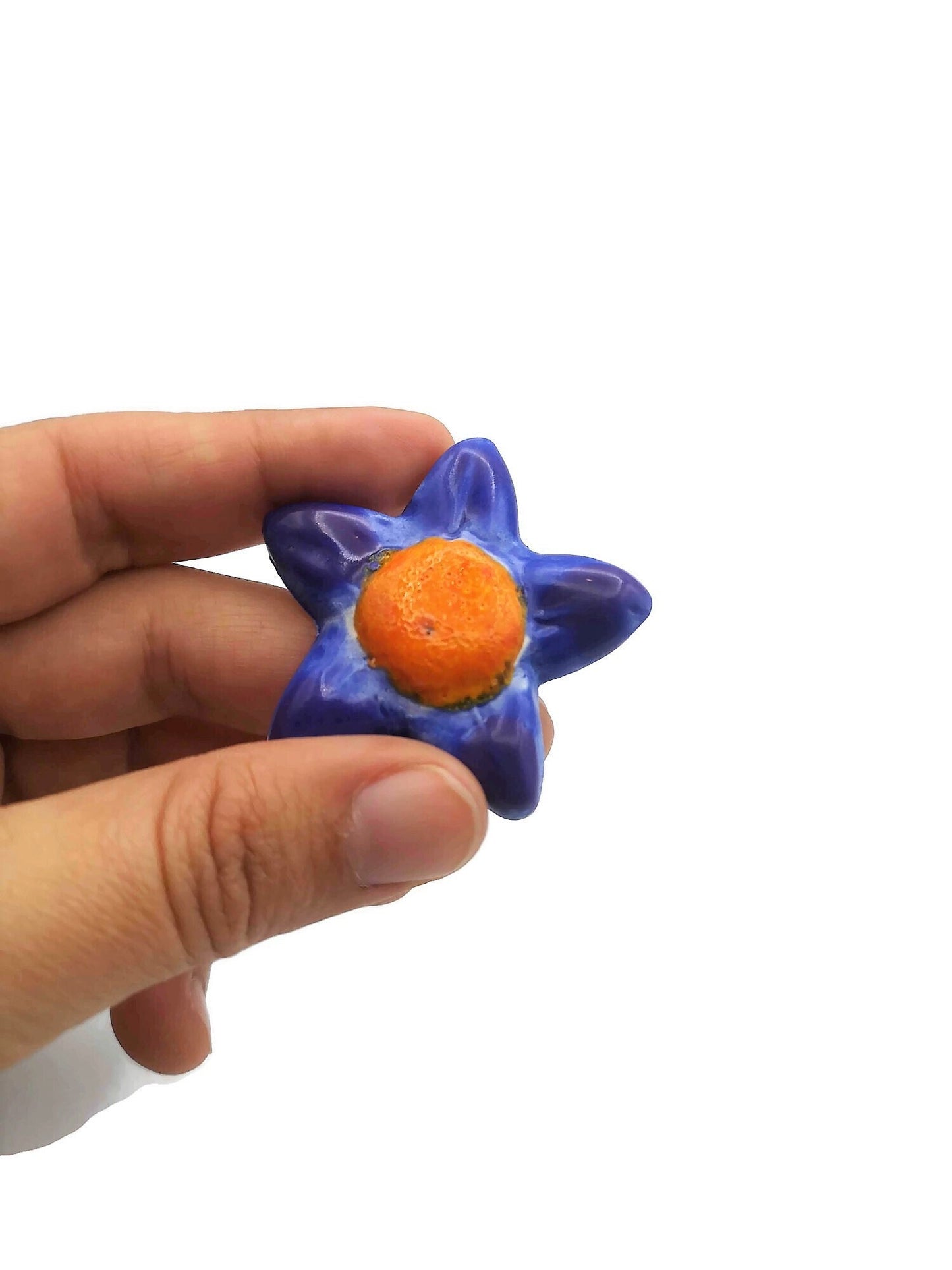 Large Flower Brooch For Women, Celestial Statement Brooch, Handmade Ceramic Star Jewelry For Her, Orange And Blue Broach Pin - Ceramica Ana Rafael