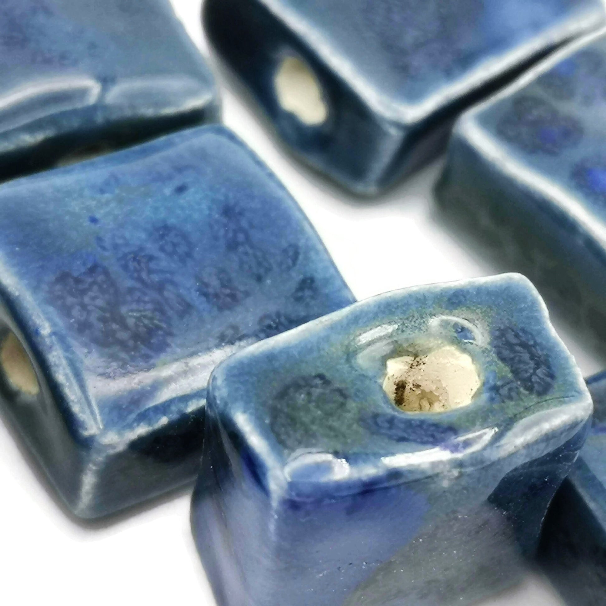 8Pc Flat Square Beads, Handmade Ceramic Beads, Blue Craft Beads Assorted Decorative Beads For Jewelry Making, Most Sold Items - Ceramica Ana Rafael