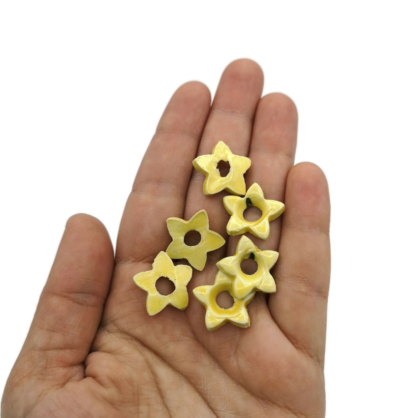 6Pc Clay Star Beads For Jewelry Making, Blue or Yellow Handmade Ceramic Macrame Beads , Cute Unusual Porcelain Beads - Ceramica Ana Rafael