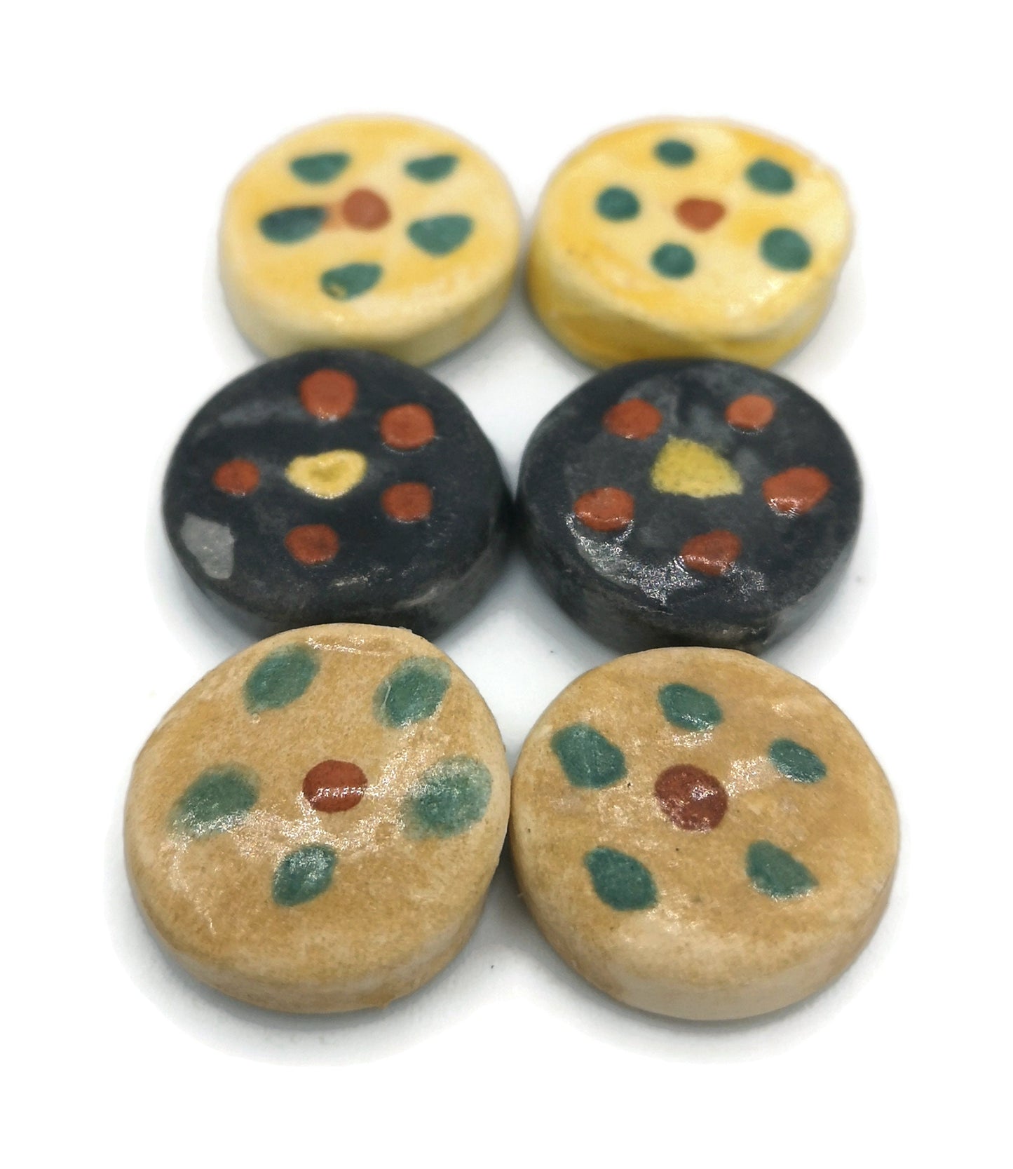 Pc 20mm Handmade Ceramic Assorted Cabochons For Jewelry Making, Cute Round Coin Cabochons For Porcelain Earrings, Floral Clay Beads no hole - Ceramica Ana Rafael