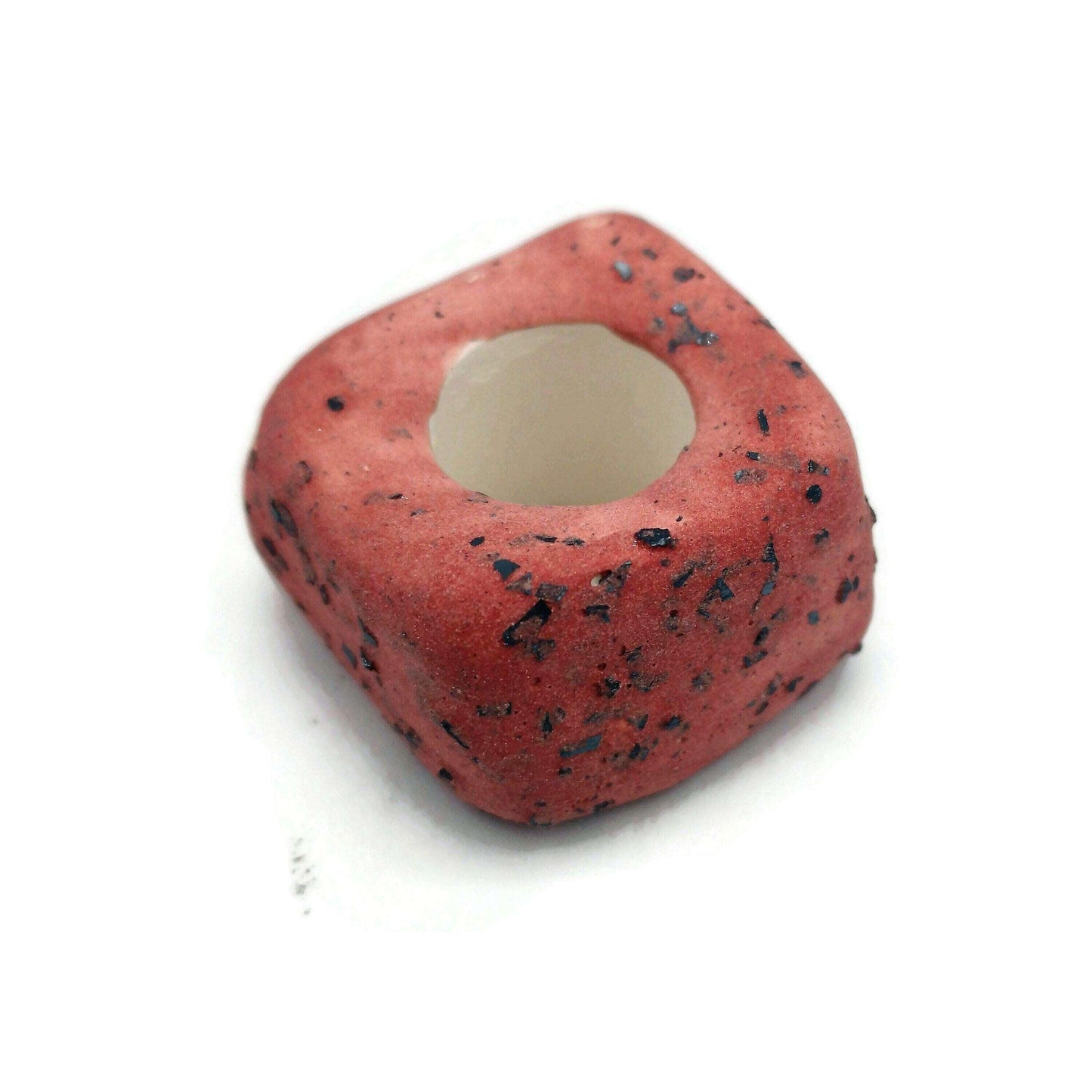 1Pc 25mm Extra Large Handmade Ceramic Beads For Macrame With Large Hole, Square Unique Chunky Clay Beads for Jewelry Making Sparkly Red Bead