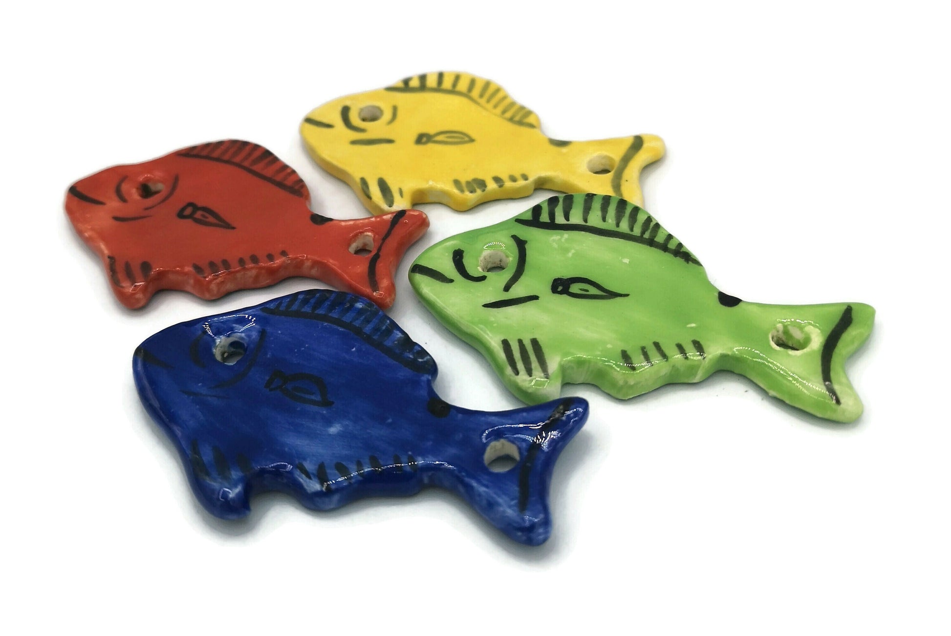 Set Of 4 Colorful Fish Pendant For Jewelry Making, Necklace Connectors For Pendant Necklace, Unique Jewelry Clay Charm handmade - Ceramica Ana Rafael