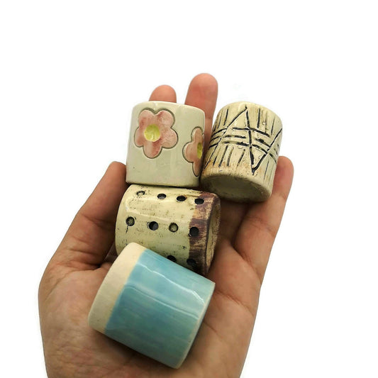 4Pc Assorted Large Tube Beads, Unique Clay Beads For Macrame, 35mm Long Ceramic Beads, Decorative Hand Painted Craft Beads With Large Hole - Ceramica Ana Rafael