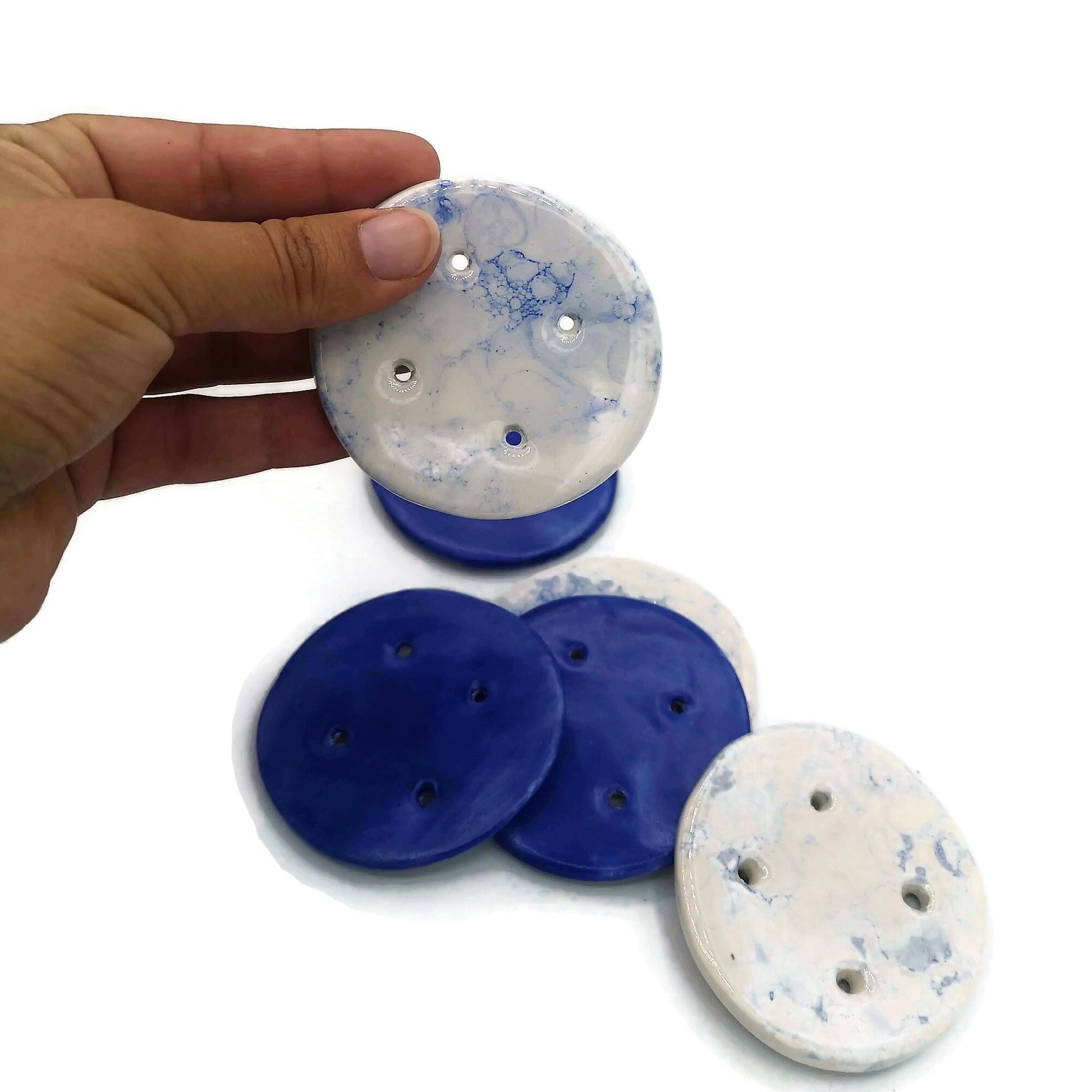6Pc Extra Large Handmade Ceramic Blue Buttons, Round Shape Assorted Sewing Buttons 65mm, Best Gifts For Her, Novelty Buttons Lot - Ceramica Ana Rafael