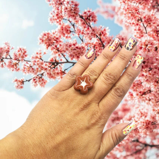 Handmade Large Statement Terracotta Flower Ring For Women, Unique Stainless Steel Adjustable Ring, Best Birthday Gifts For Her - Ceramica Ana Rafael