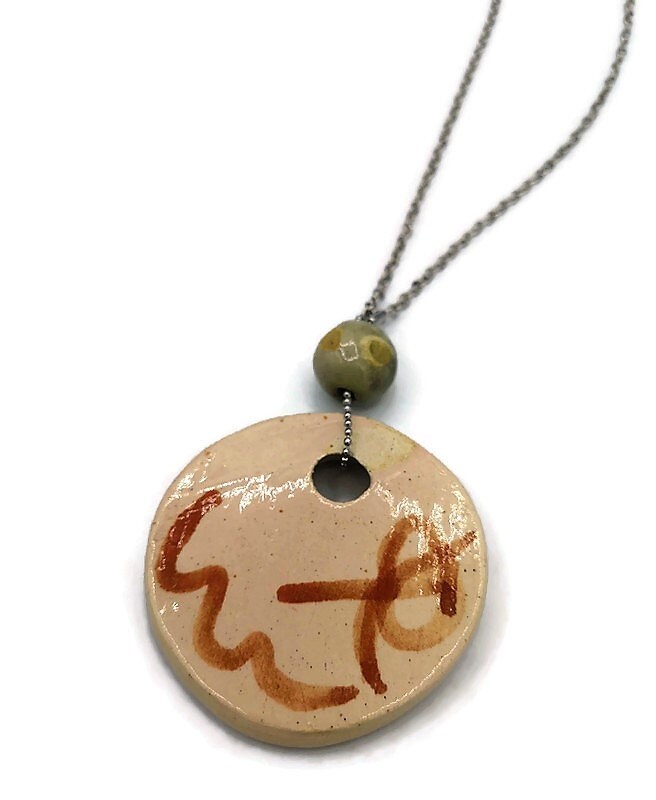 HIPPIE PENDANT NECKLACE, Trendy Necklace, Aesthetic Necklace Boho Gifts For Her, Statement Necklace - Ceramica Ana Rafael