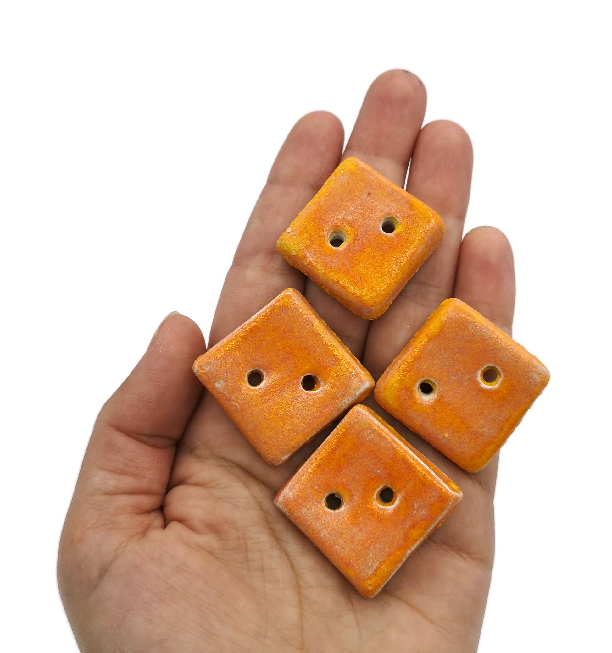 4Pc 30mm Extra Large Buttons, Orange Buttons Square, Handmade Ceramic Craft Sewing Buttons, Fancy Clay Coat Buttons 2 Holes Flatback - Ceramica Ana Rafael