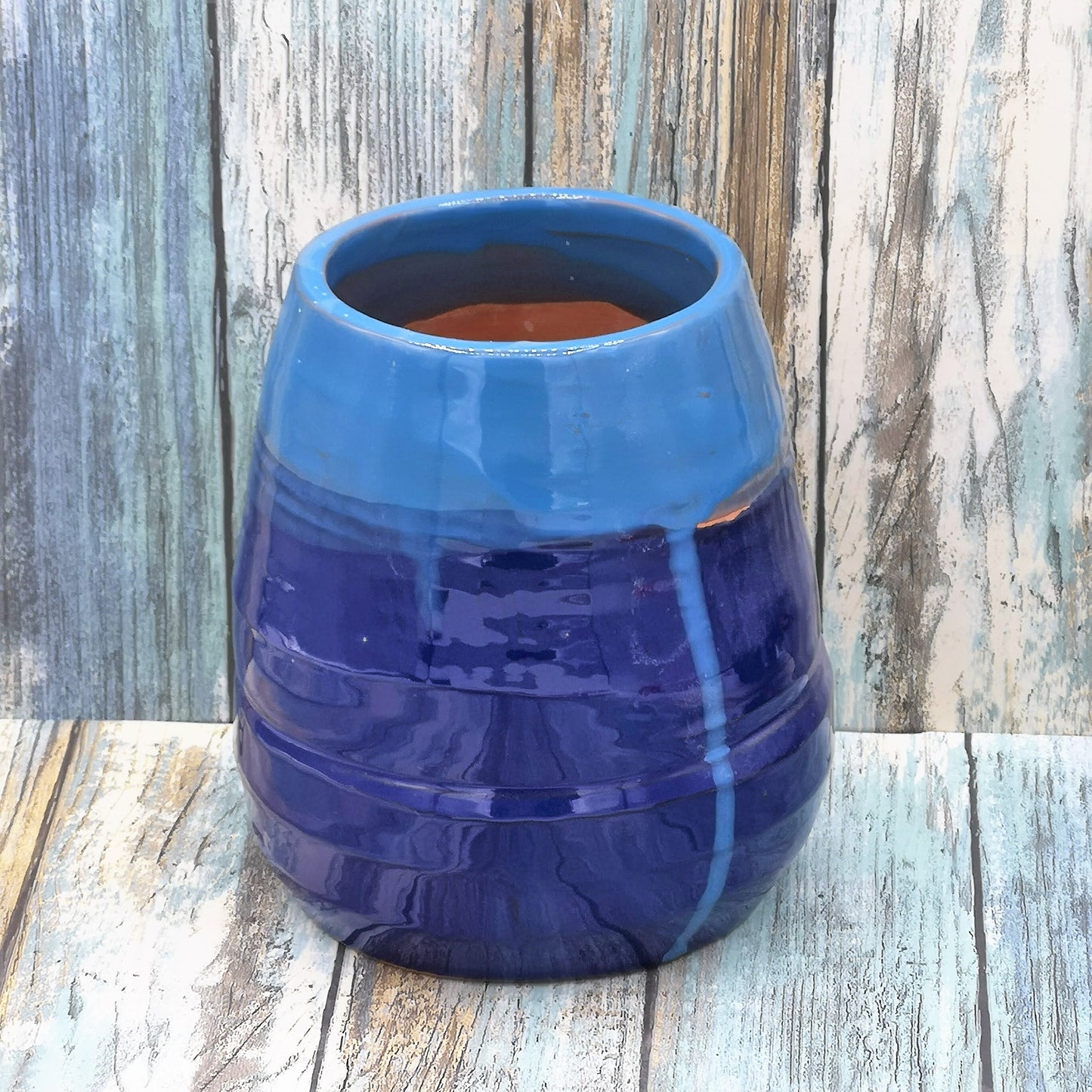 Blue Handmade Ceramic Vase, Large Utensil Holder, Modern Kitchen Utensil Organizer, Custom Wedding Gift, Tall Ceramic Planter Cache Pot - Ceramica Ana Rafael