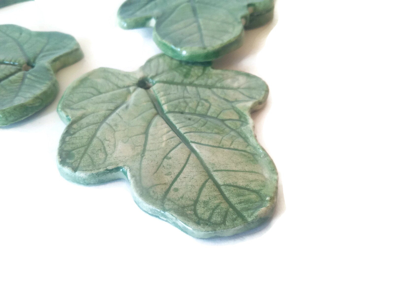 Handmade Ceramics Leaf Necklace Pendant For Jewelry Making, Trending Now, Best Sellers Unique Jewelry Clay Charms For Statement Necklace - Ceramica Ana Rafael