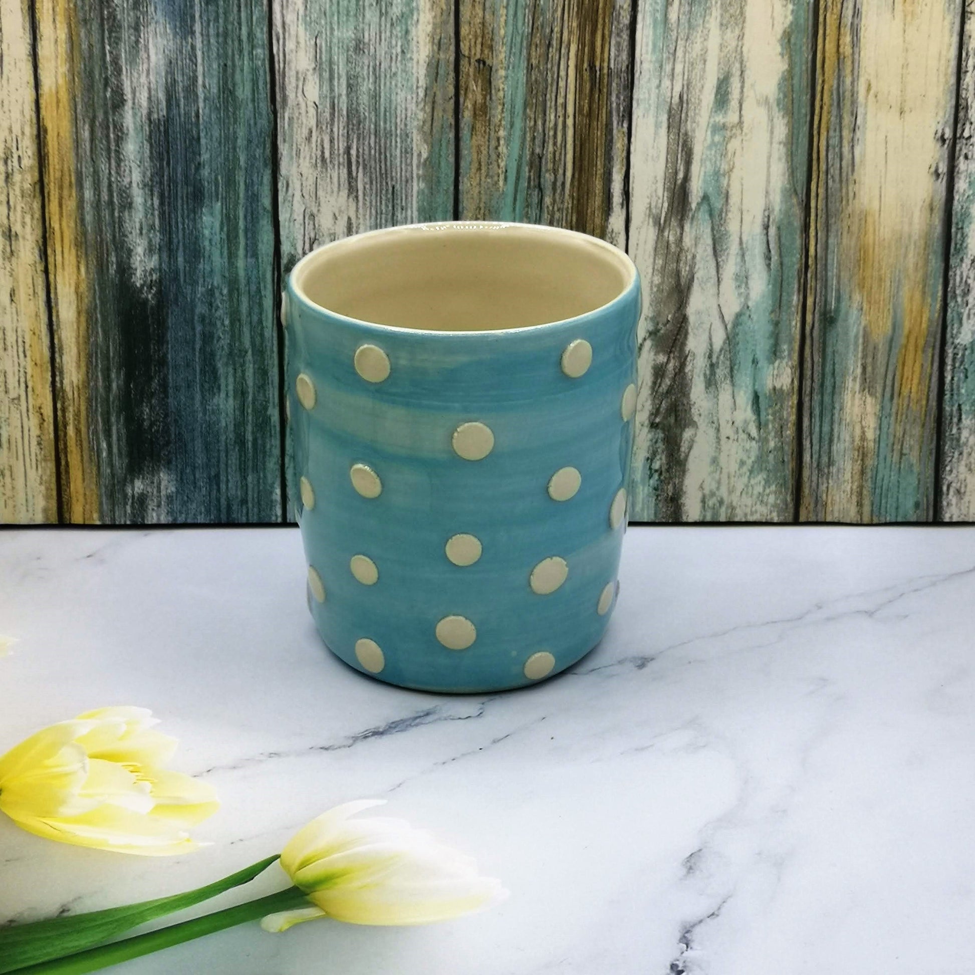 Large Utensil Holder For Kitchen Counter, Utensil Organizer Blue With White Dots, Unique Wedding Gift For Couple, Handmade New Home Gift - Ceramica Ana Rafael