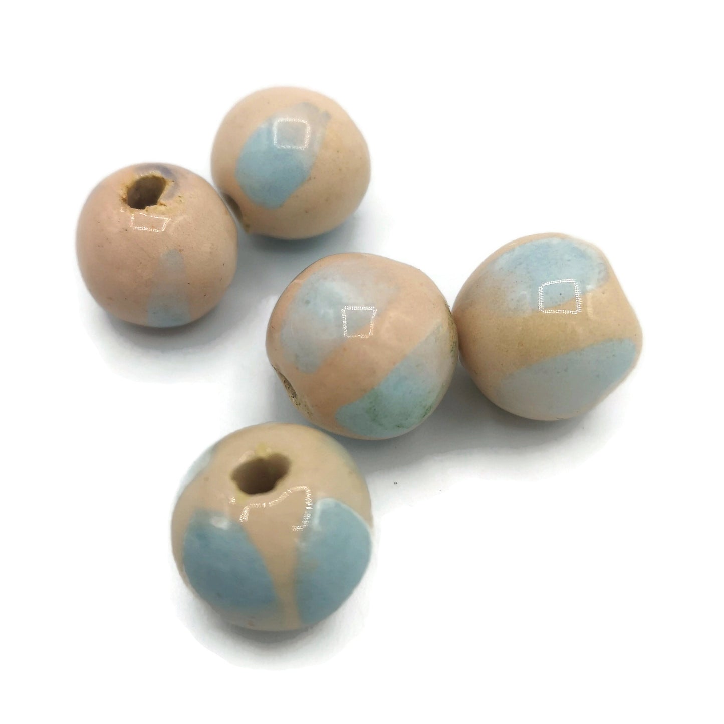 ROUND BEADS, BUBBLEGUM Beads, Set of 5 2mm Hole Ceramic Beads For Jewelry Making, Unique Pastel Clay Beads For Macrame - Ceramica Ana Rafael