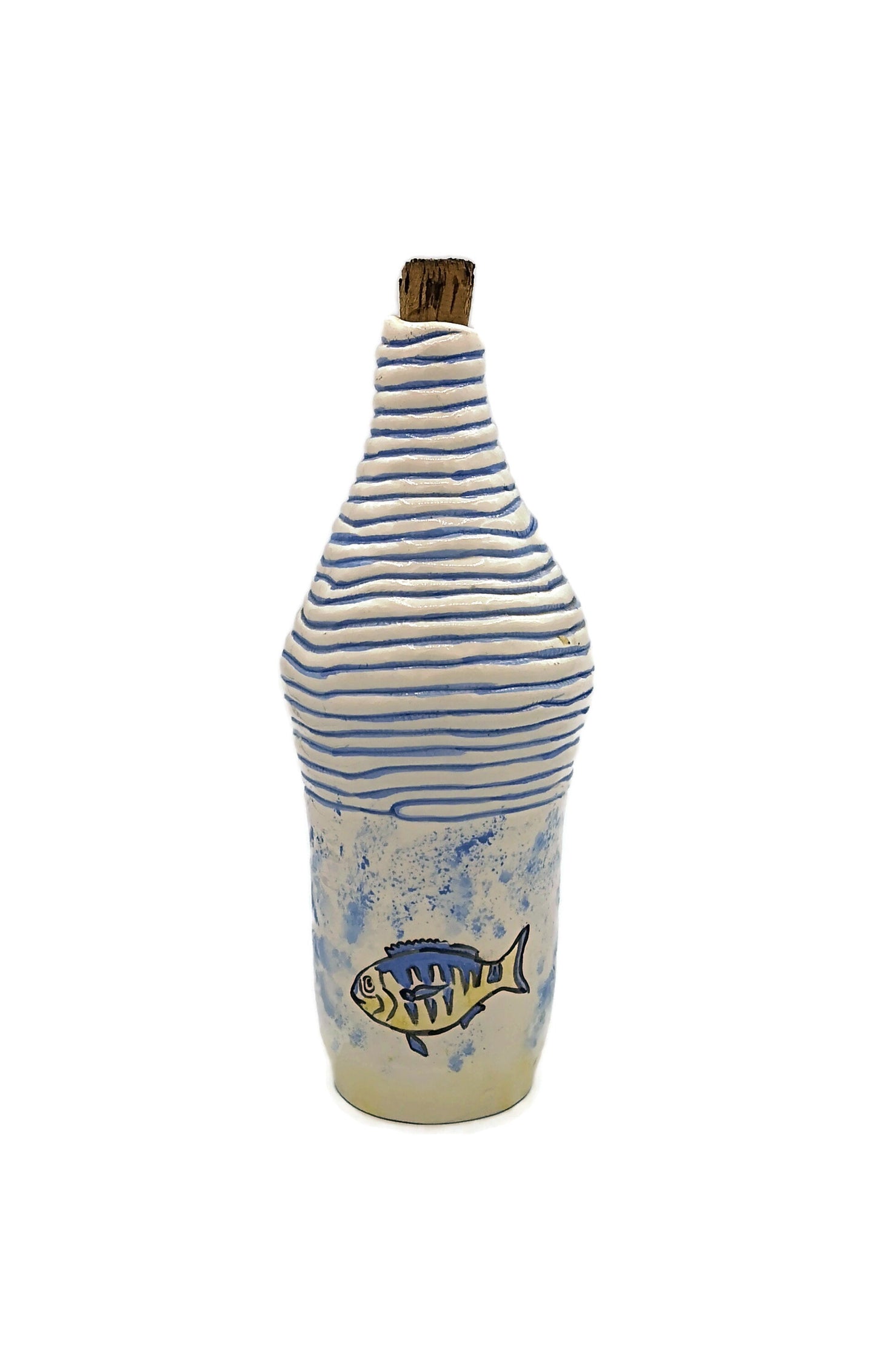 Decorative Bottles With Cork Stopper, Handmade Ceramic Vase With Handpainted Fish, Best Gifts For Him, Housewarming Gift First Home - Ceramica Ana Rafael