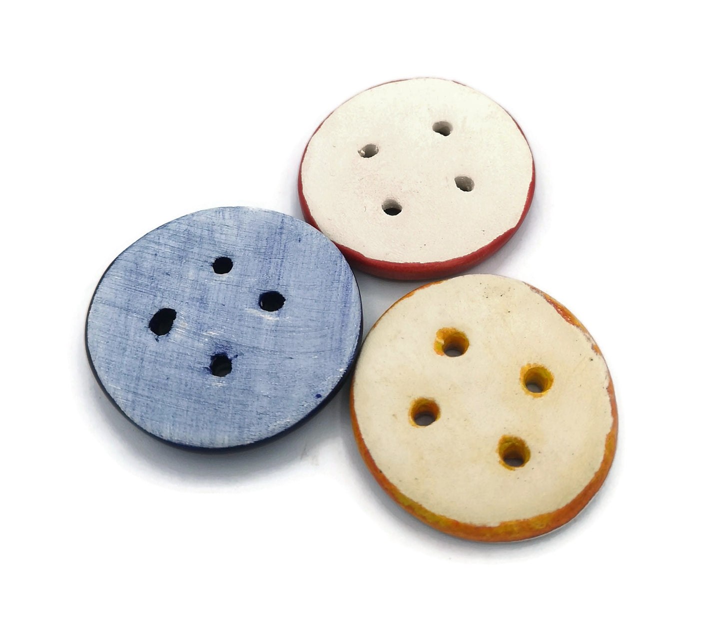 3Pcs Extra Large Buttons, 3 Pcs Handmade Ceramic Buttons, Sewing Supplies And Notions, Best Sellers Unique Flat Clay Buttons 4 Holes - Ceramica Ana Rafael