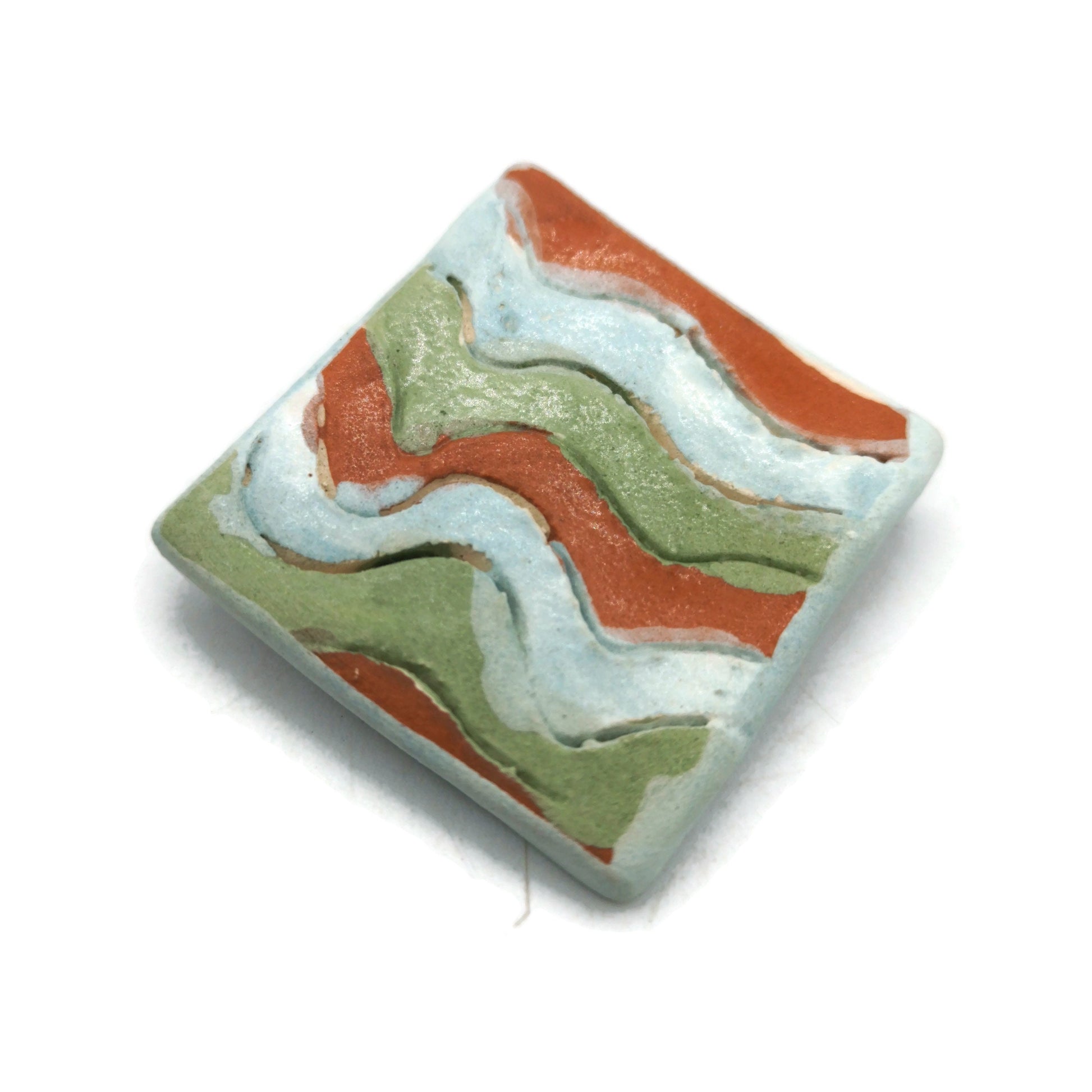 Handmade Ceramic Brooch For Women 9th Anniversary Gifts, Hand Painted Square Shaped Brooch For Mom Birthday Gift, 50th birthday gift - Ceramica Ana Rafael