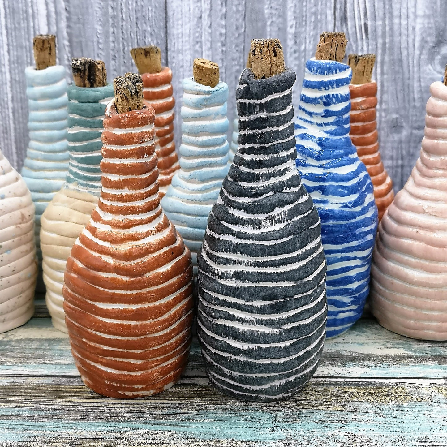 SMALL CERAMIC BOTTLE, Decorative Bottles, Charming Ceramic Bottle With A Natural Cork Stopper, Drinking Bottle 9th Anniversary Gift - Ceramica Ana Rafael