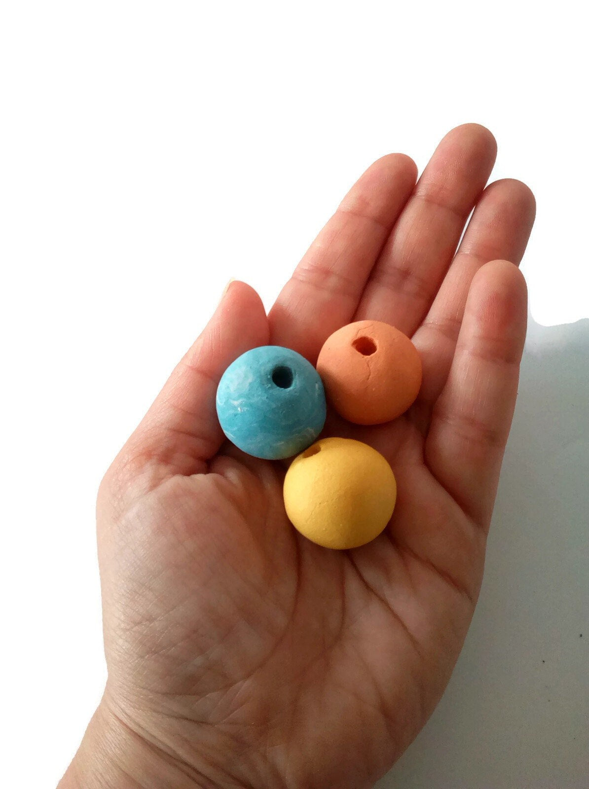 3Pc 25mm Handmade Ceramic Beads For Jewelry Making, Matte Beads For Crafts, Decorating, Macrame Beads Large Hole, Unique Mixed Clay Beads - Ceramica Ana Rafael