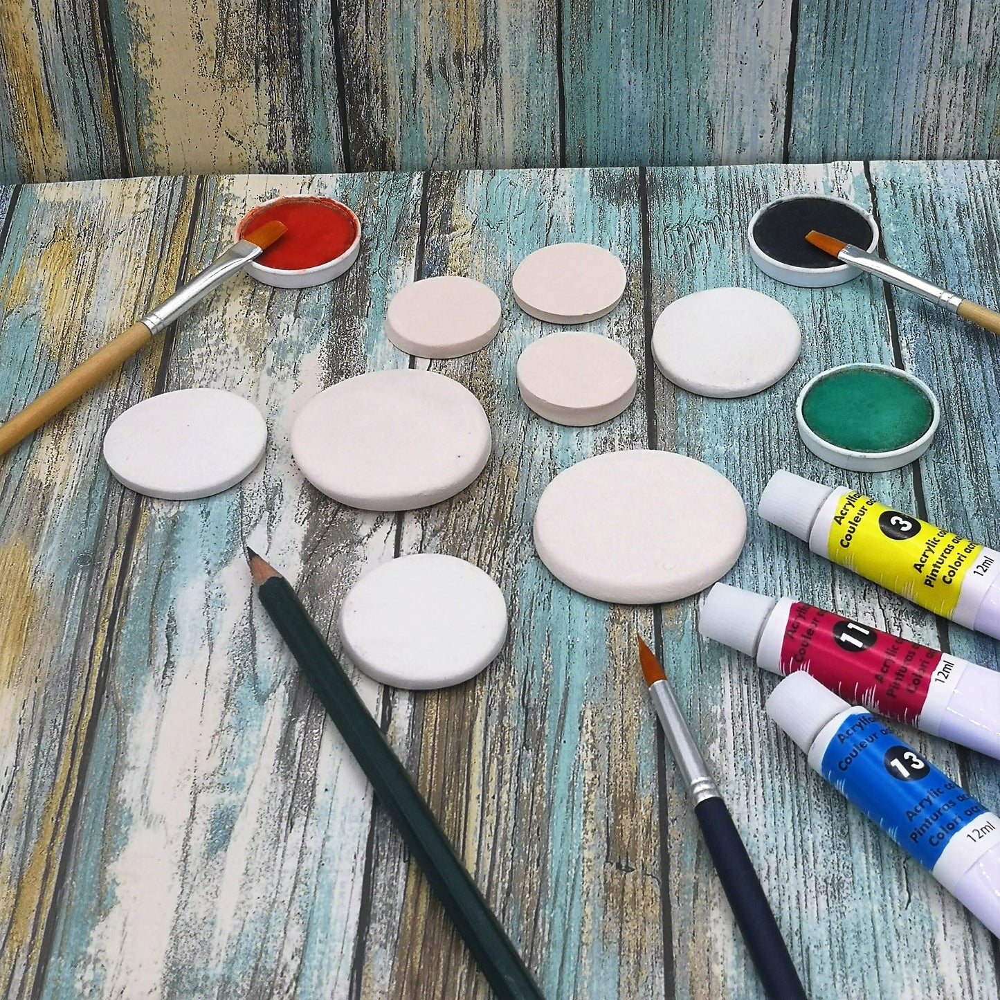 ready to paint small ceramic tiles for table, clay cabochon blanks set, handmade ceramic bisque, round mosaic tiles - Ceramica Ana Rafael
