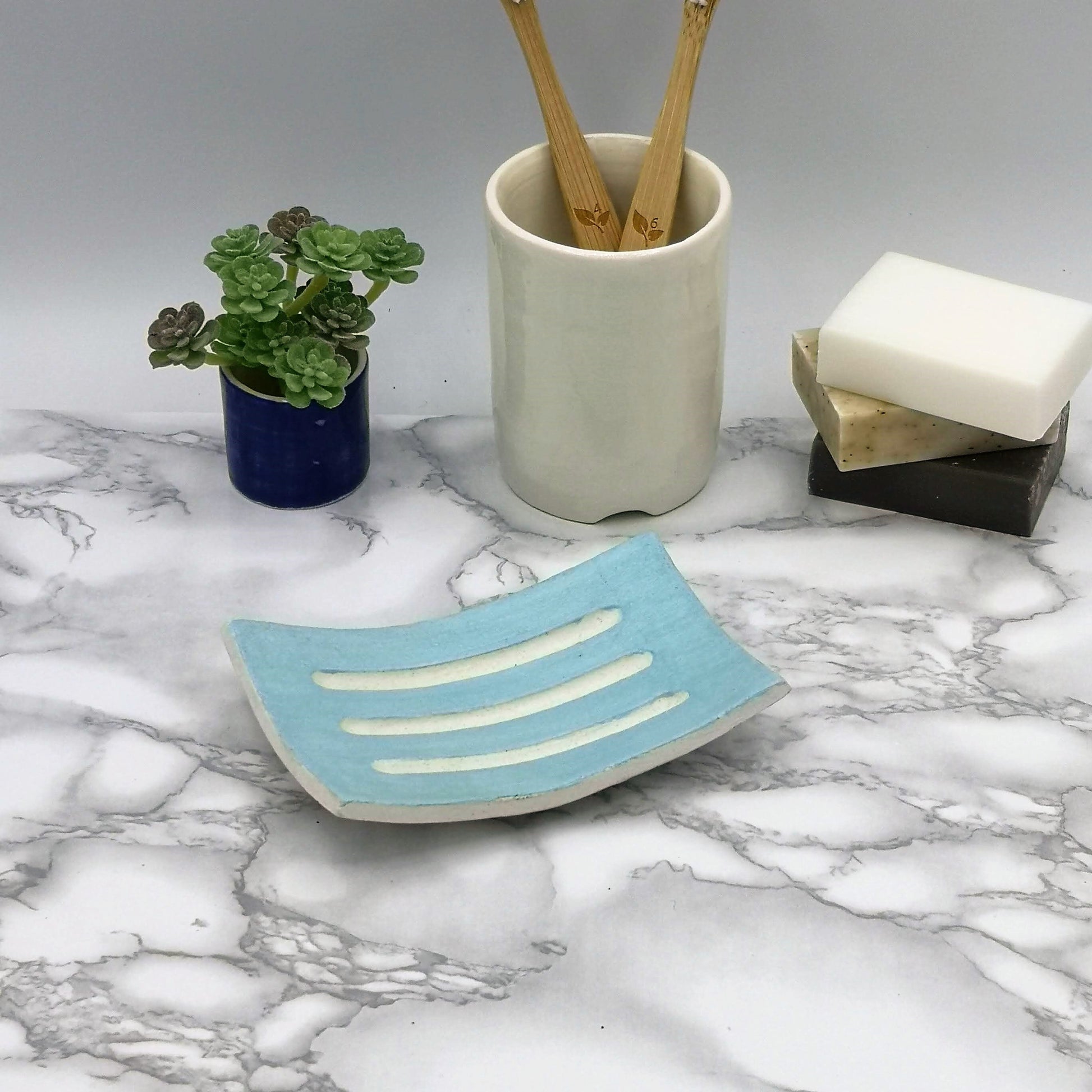 5 Inche Handmade Ceramic Turquoise Blue Rectangle Draining Soap Dish For Bathroom Decor, Soap Bar Holder Dispenser With Drain, Soap Saver - Ceramica Ana Rafael
