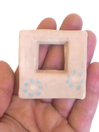 Extra Large Handmade Ceramic Necklace Pendant For Jewelry Making, Eclectic Clay Charm Hand Painted Square Shape Ceramic Components For Women - Ceramica Ana Rafael