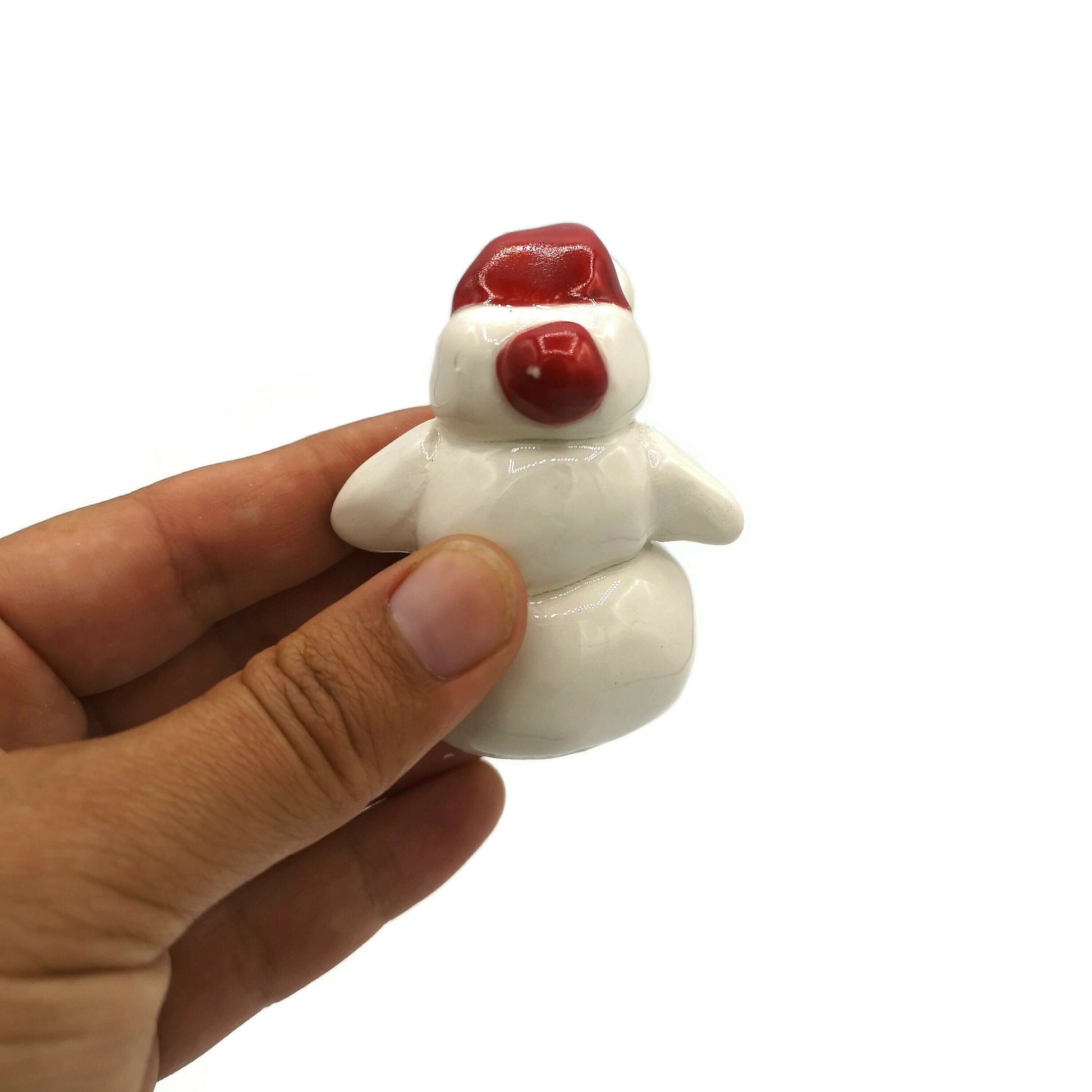Miniature snowman ornament, Gifts For Her Christmas, ceramic snowman figurine, mom christmas gift, Clearance Items, cake topper - Ceramica Ana Rafael