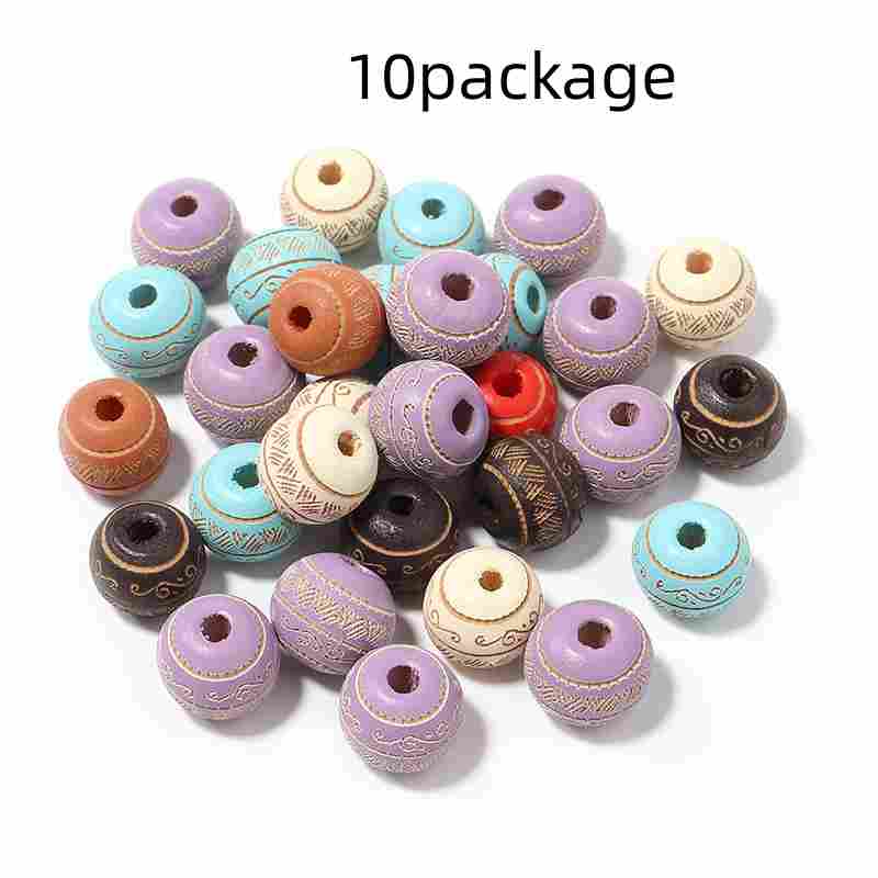 Printed Wooden Beads 10mm – Large Hole Beads for Jewelry Making & Macrame
