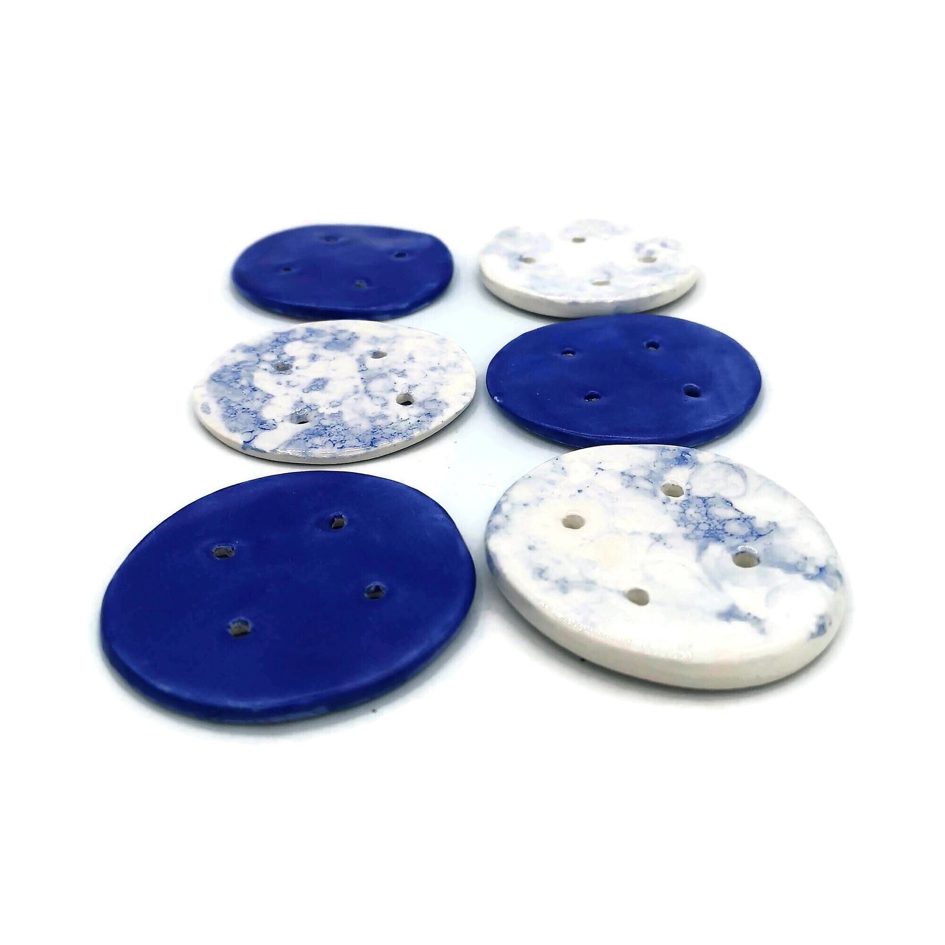 6Pc Extra Large Handmade Ceramic Blue Buttons, Round Shape Assorted Sewing Buttons 65mm, Best Gifts For Her, Novelty Buttons Lot - Ceramica Ana Rafael