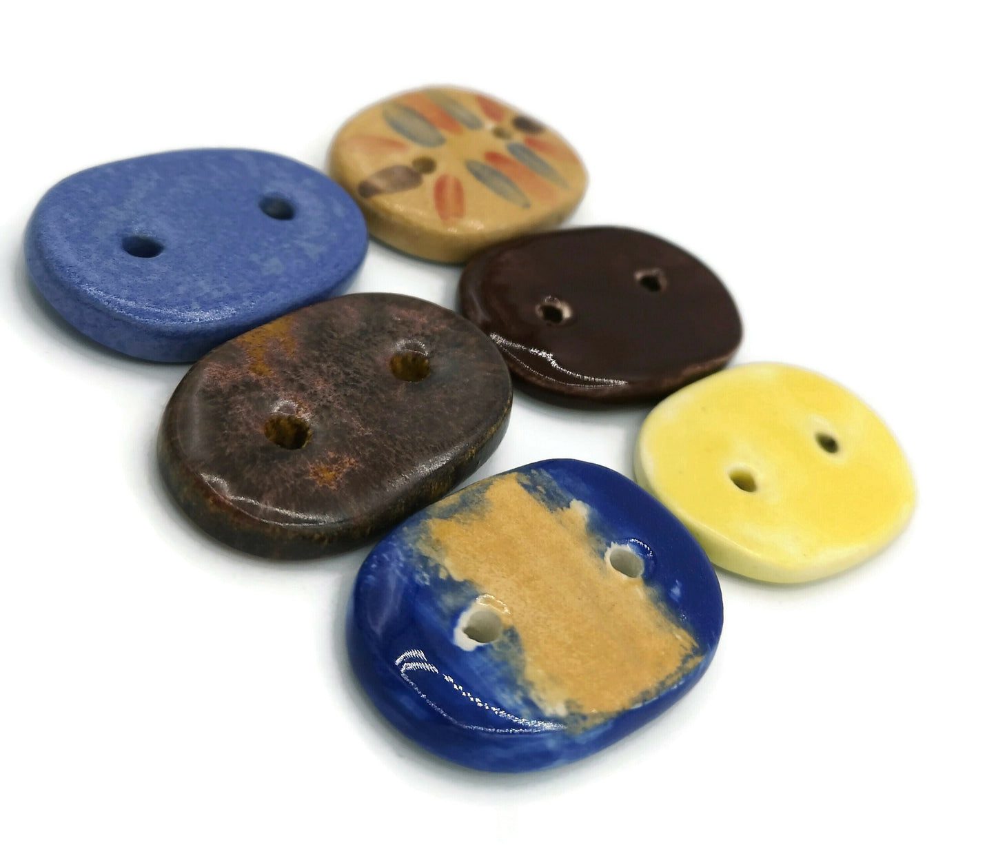 6Pc 35mm Extra Large Handmade Ceramic Sewing Buttons, Colorful Novelty Buttons, Hand Painted Oval Artisan Sewing Supplies And Notions - Ceramica Ana Rafael