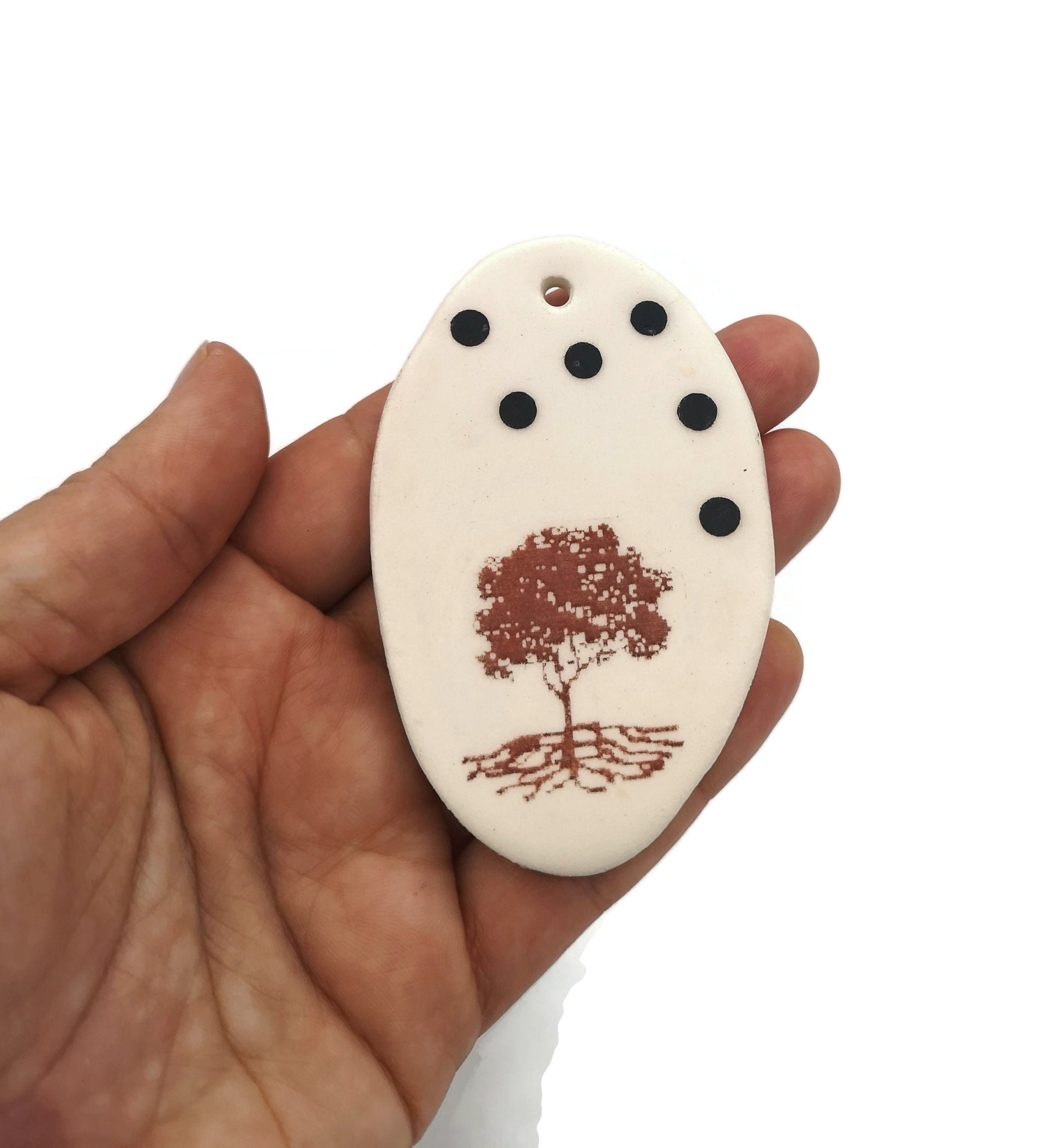 Handmade Ceramic Tree Of Life Necklace Pendant For Jewelry Making, White and Brown Clay Charms For Women, Extra Large Statement Pendant - Ceramica Ana Rafael