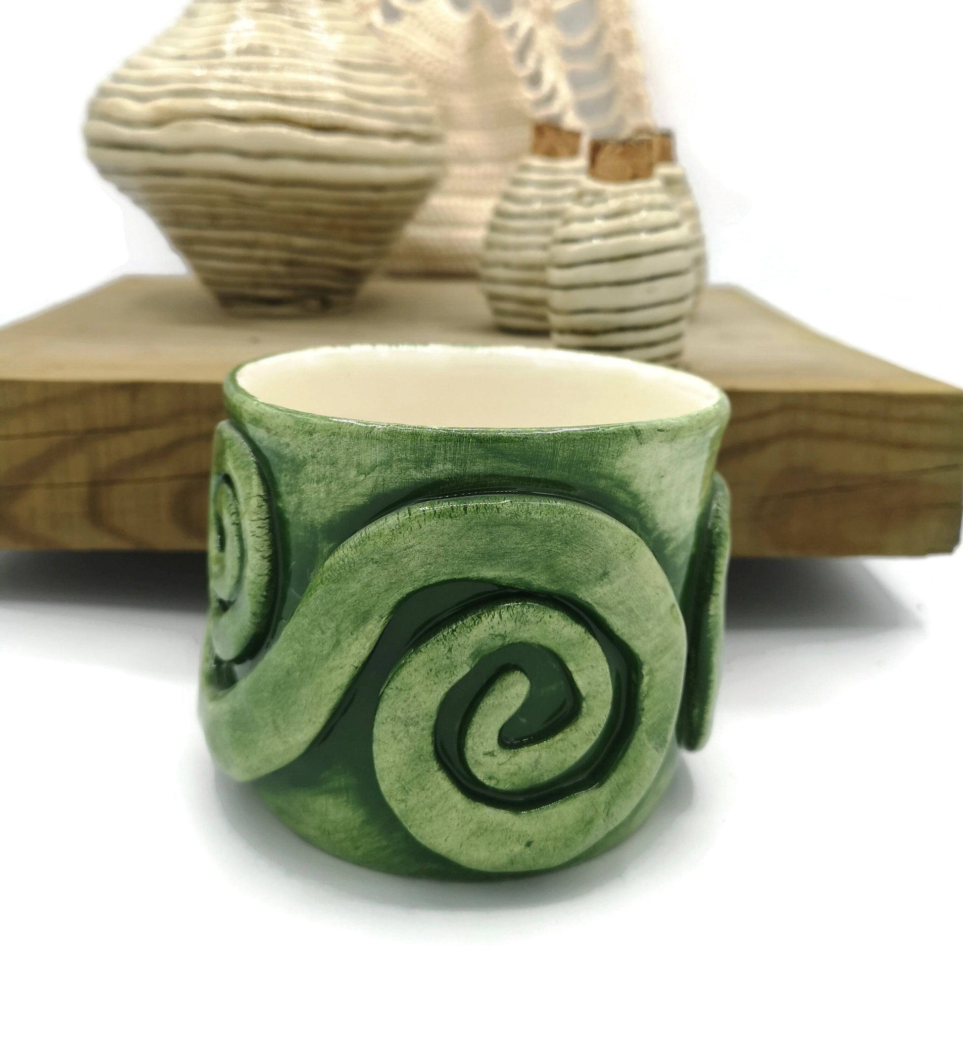 Handmade Ceramic Textured Green Vase For Home Decor, Pottery Succulent Planter Pot, Sculptural Utensil Holder, Mothers Day Gift For Grandma - Ceramica Ana Rafael