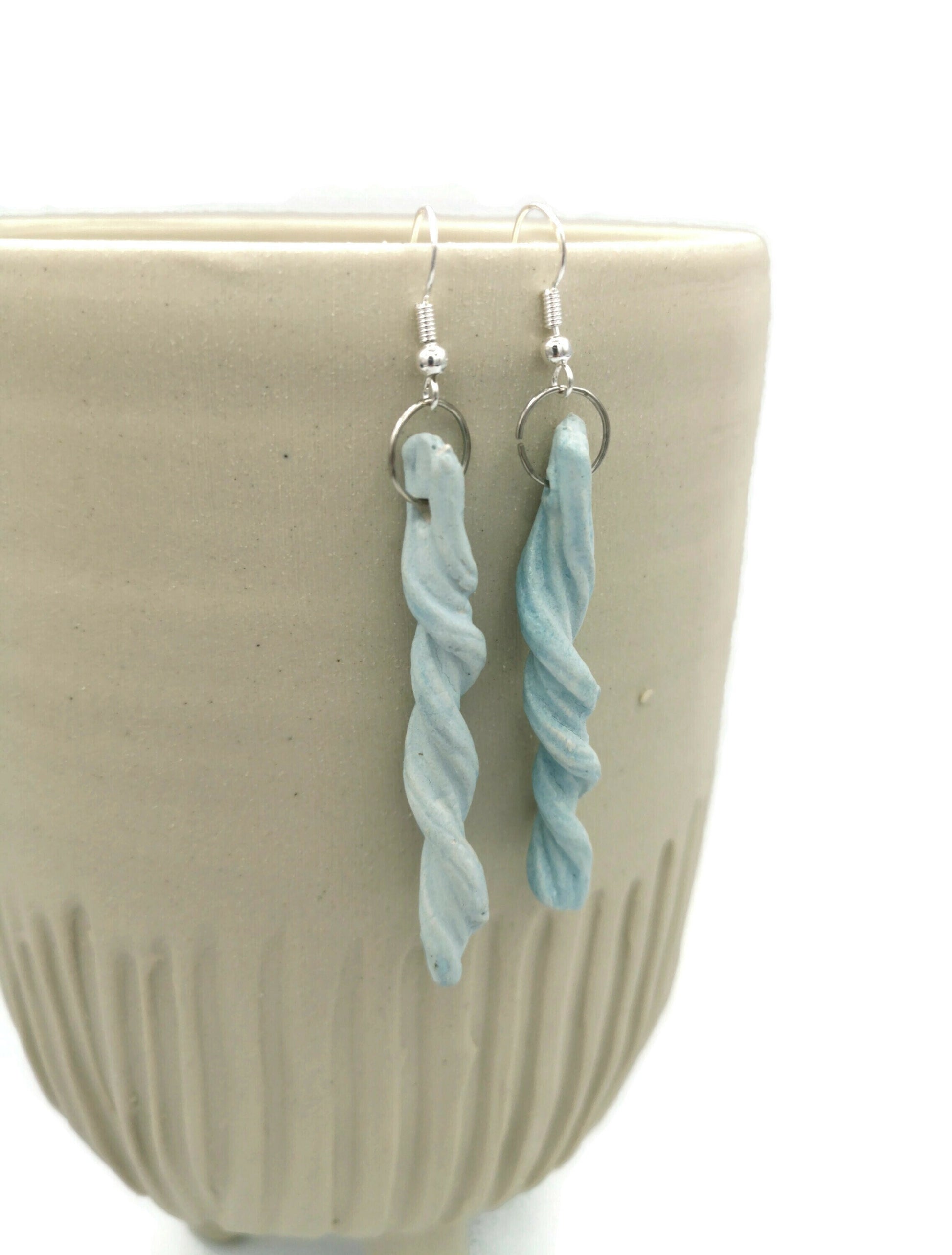 Handmade Ceramic Long Earrings Turquoise Blue With Sterling Silver Ear Wire, Boho Drop Earrings, 9th Anniversary Gift For Wife - Ceramica Ana Rafael