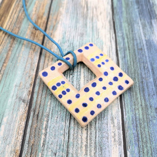 Large Square Necklace Pendant For Jewelry Making, Aesthetic Geometric Clay Charms, Handmade Ceramic Geometric Pendant Hand Painted - Ceramica Ana Rafael