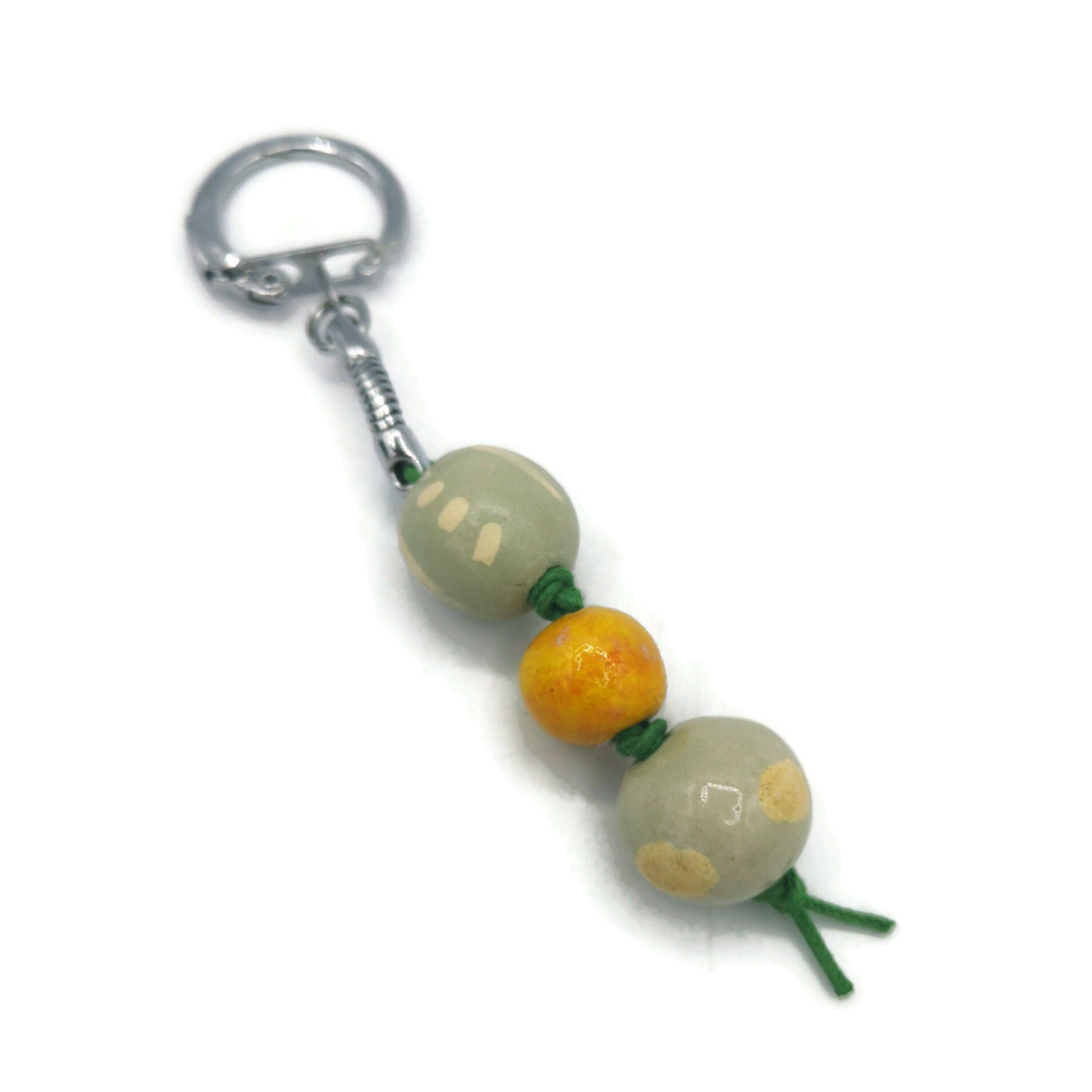 Handmade Ceramic Beaded Keychain For Women, Green And Yellow Unique Accessories For Her, Stocking Stuffers Ideas For Adults, Best Sellers - Ceramica Ana Rafael
