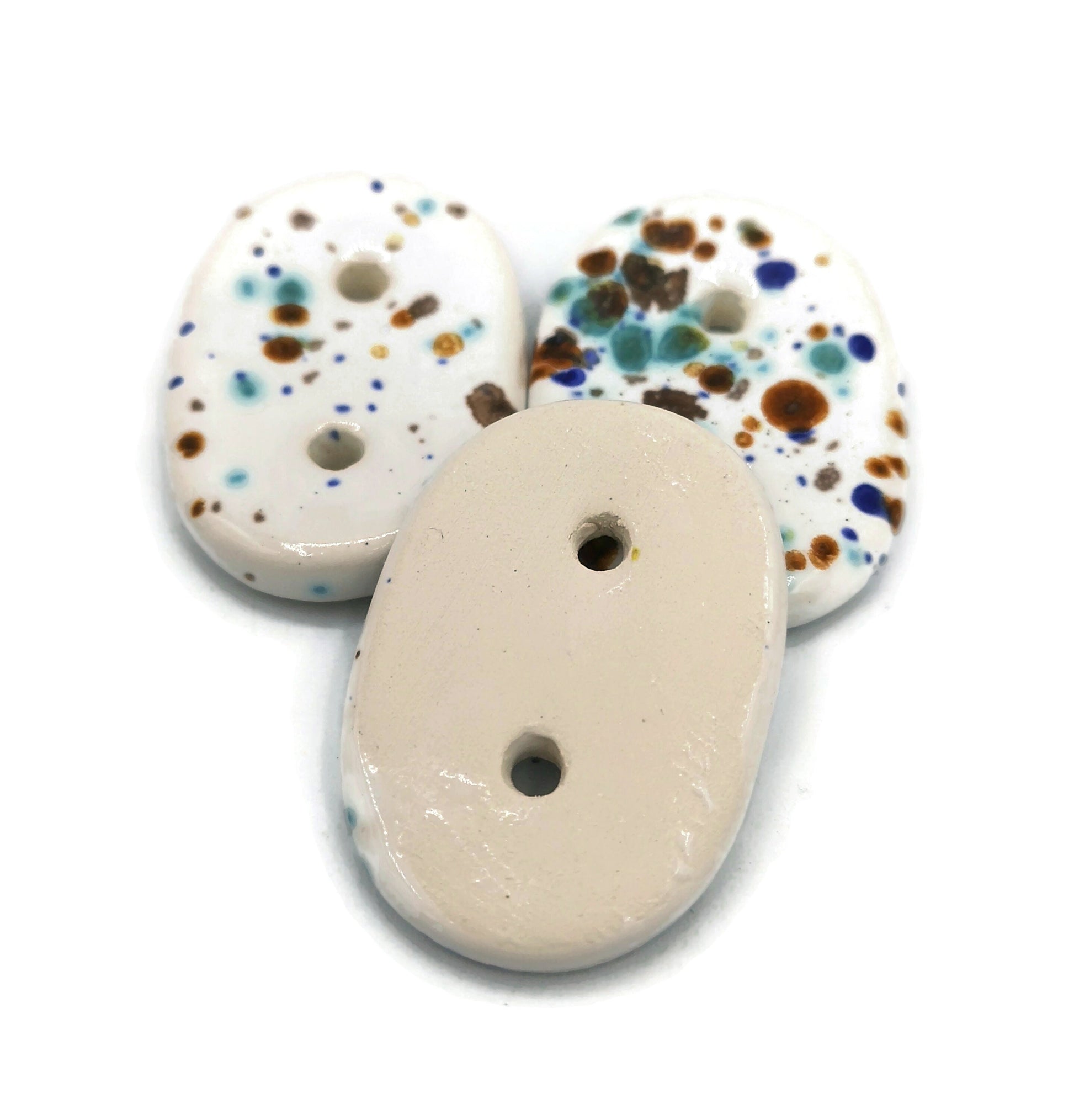 3Pc 35mm Decorative Oval Sewing Buttons, Handmade Ceramic Sewing Supplies And Notions, Extra Large Buttons, Cute Confetti Coat Buttons - Ceramica Ana Rafael