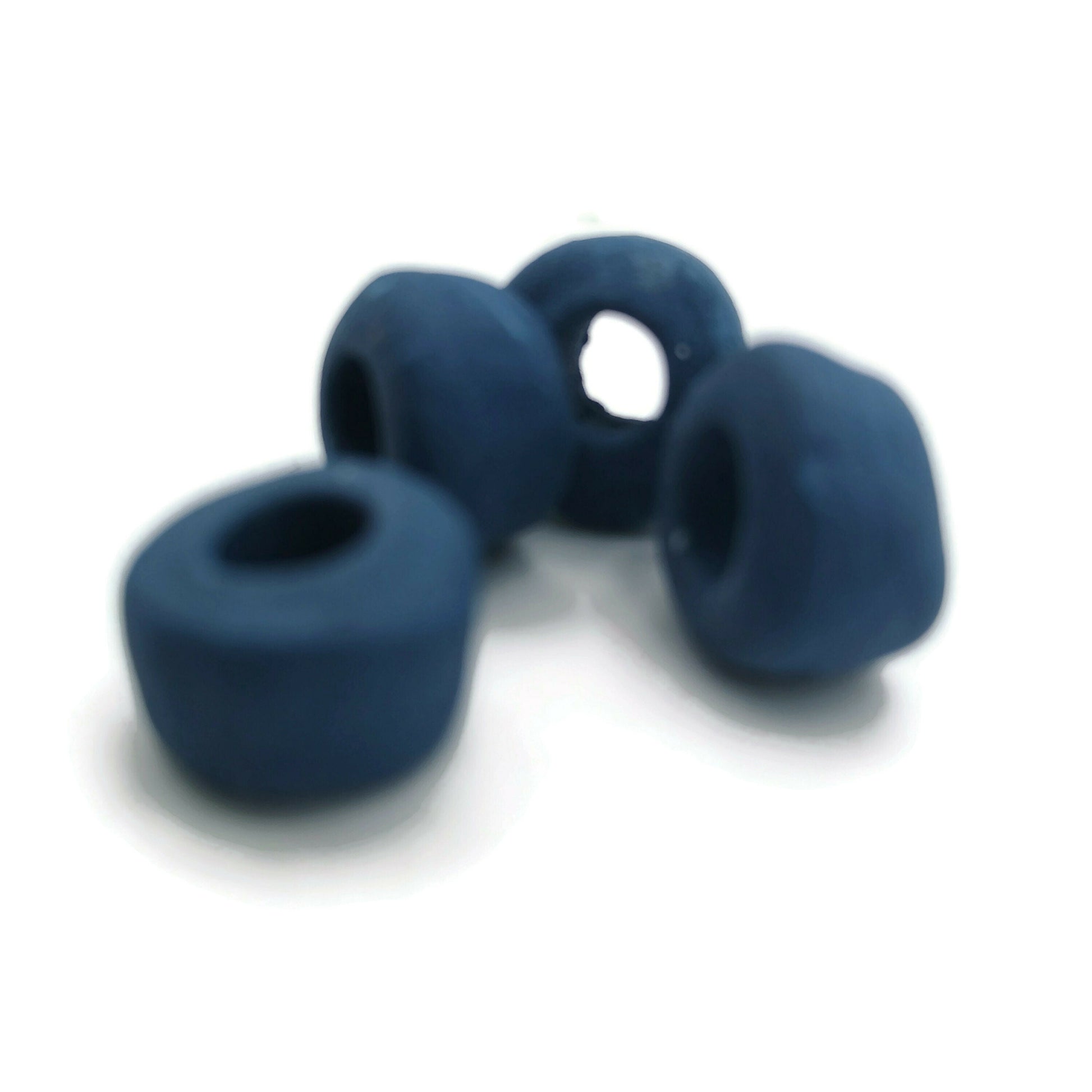 4Pcs 11mm Matte Blue Macrame Beads Large Hole 5mm, Handmade Ceramic Tube Beads For Jewelry Making, Clay Tube Beads - Ceramica Ana Rafael