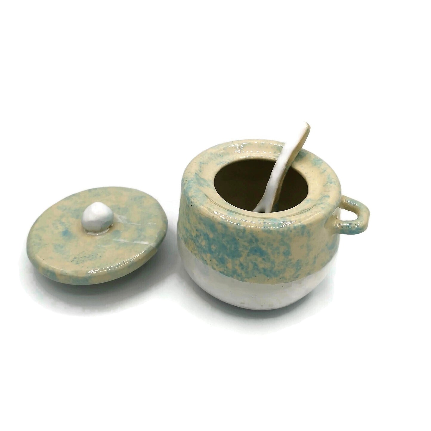 STONEWARE SUGAR BOWL With Lid And Spoon, Modern Ceramic Salt Bowl, Housewarming Gift First Home, Mothers Day Gift From Daughter, Sugar Jar - Ceramica Ana Rafael