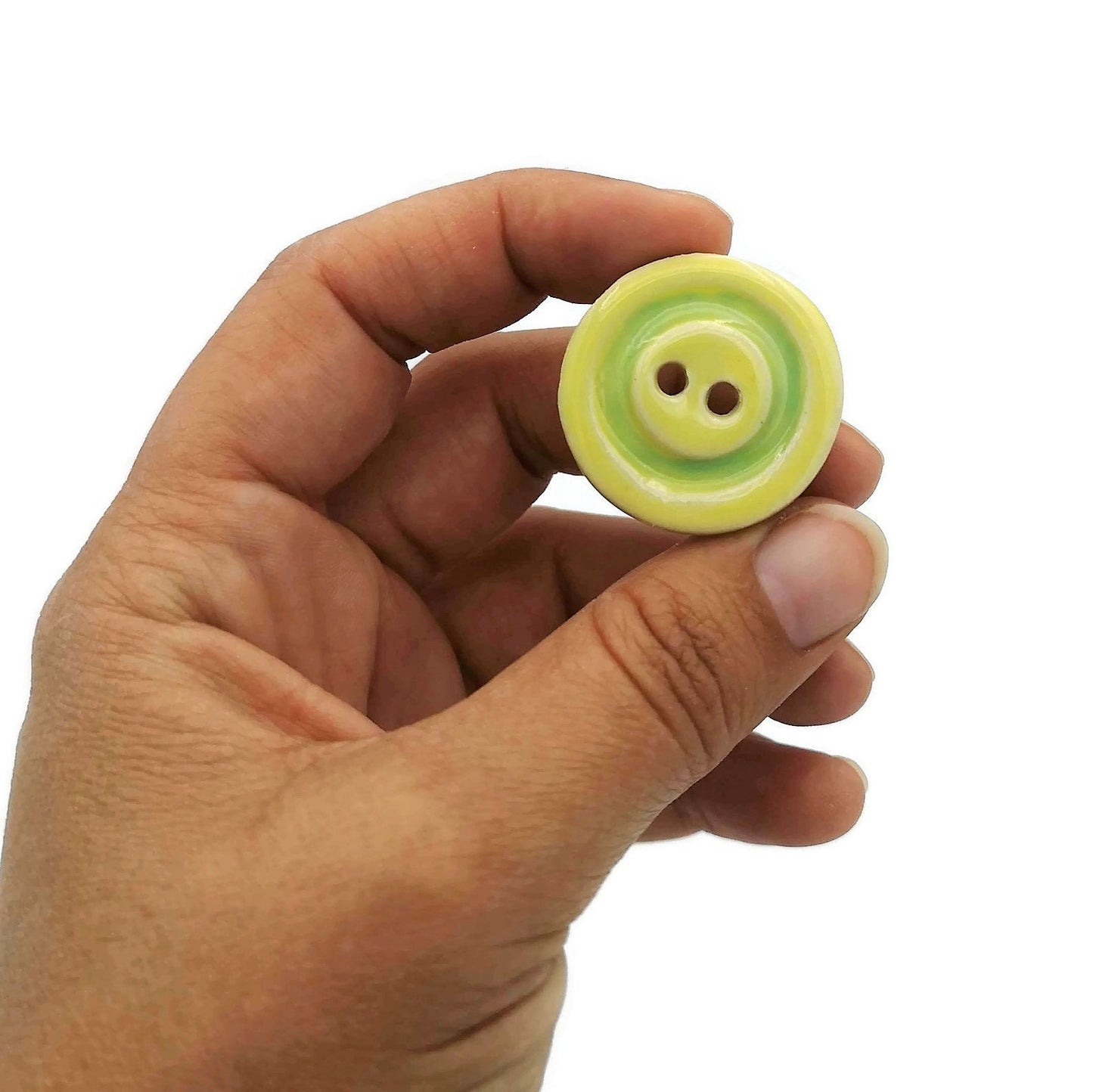 6Pc Green and Yelow Ceramic Buttons 1 inch Wide, Unique Sewing Supplies And Notions, Large Coat Buttons Decorative - Ceramica Ana Rafael