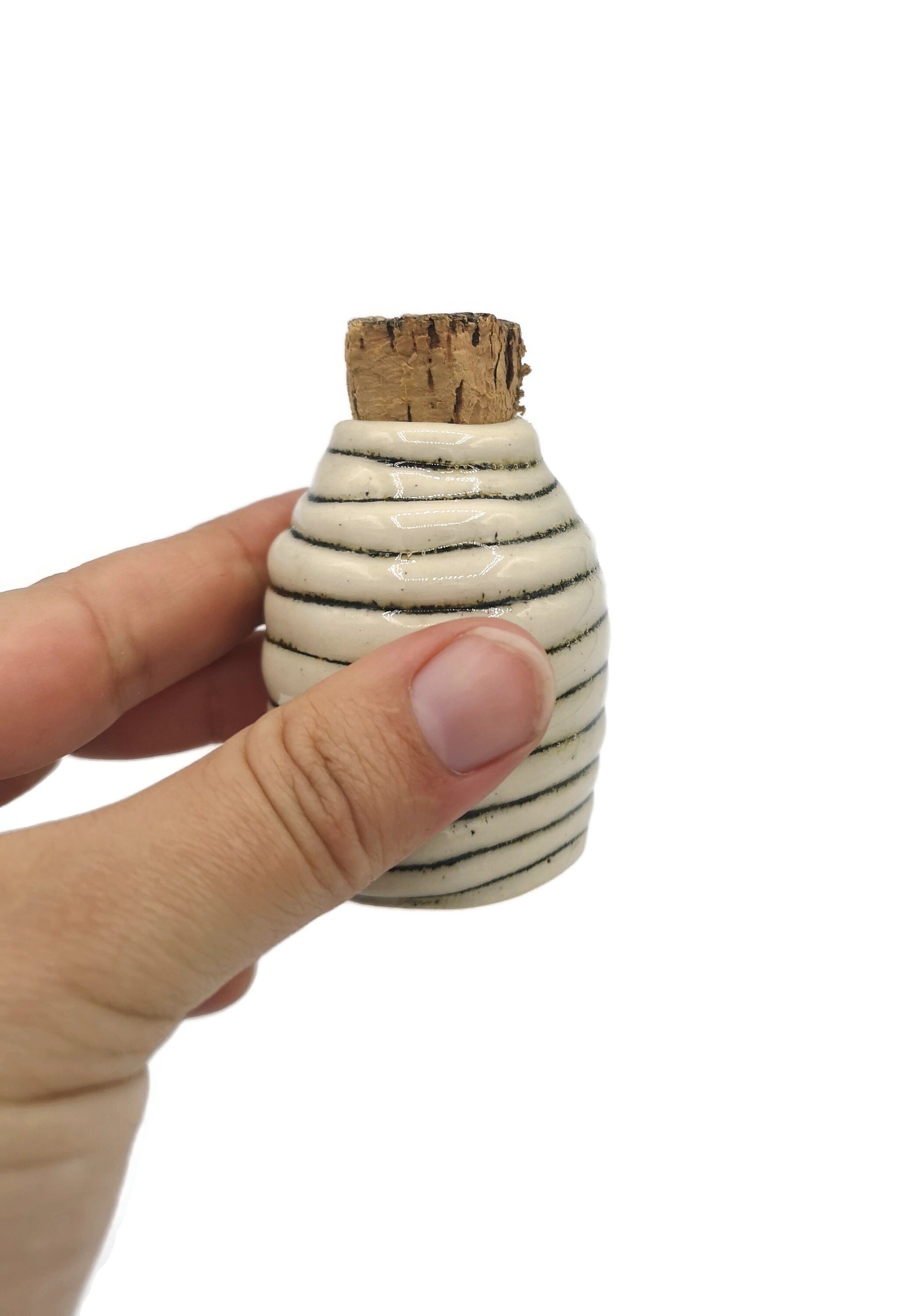 MINIATURE BOTTLE, SMALL Ceramic Bottle With Cork Stopper, Mini Bottles, Handmade Pottery Vase, 9th anniversary gift for wife, mom birthday - Ceramica Ana Rafael