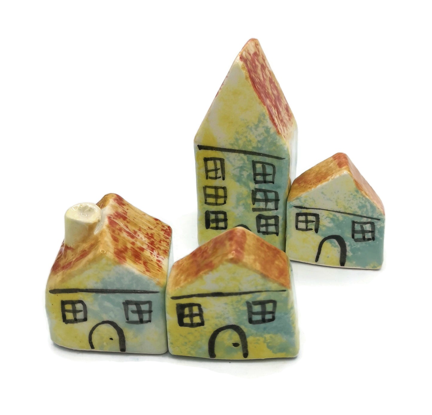 MINIATURE HOUSE, CLAY Sculpture, Set of 4 Ceramic Tiny House, Fathers Day Gift, Housewarming Gift First Home - Ceramica Ana Rafael