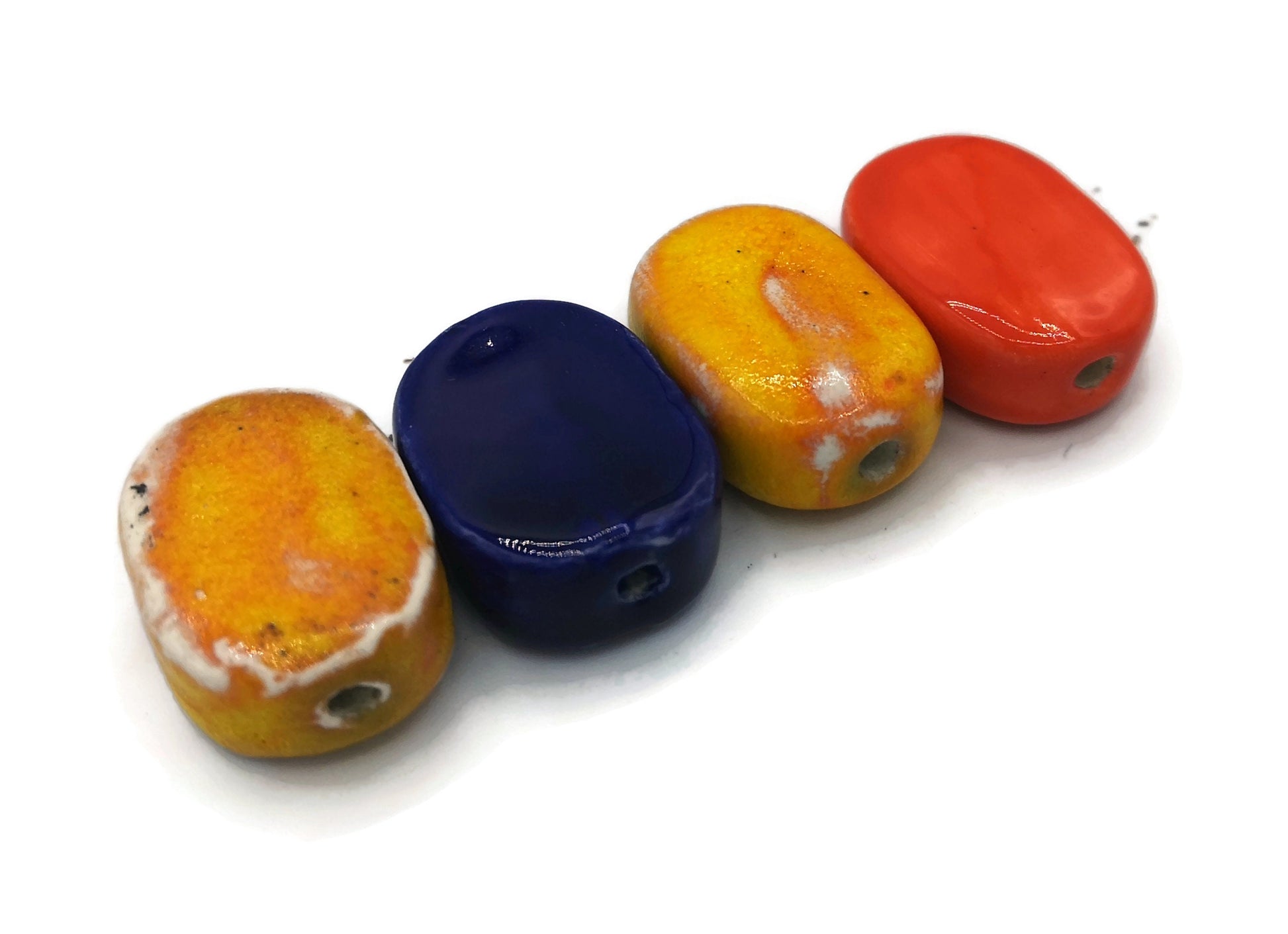 Handmade Ceramic Beads, Assorted Set Of 4 Clay Beads For Jewelry Making, For Pendant necklace, Unique Unusual large Beads - Ceramica Ana Rafael