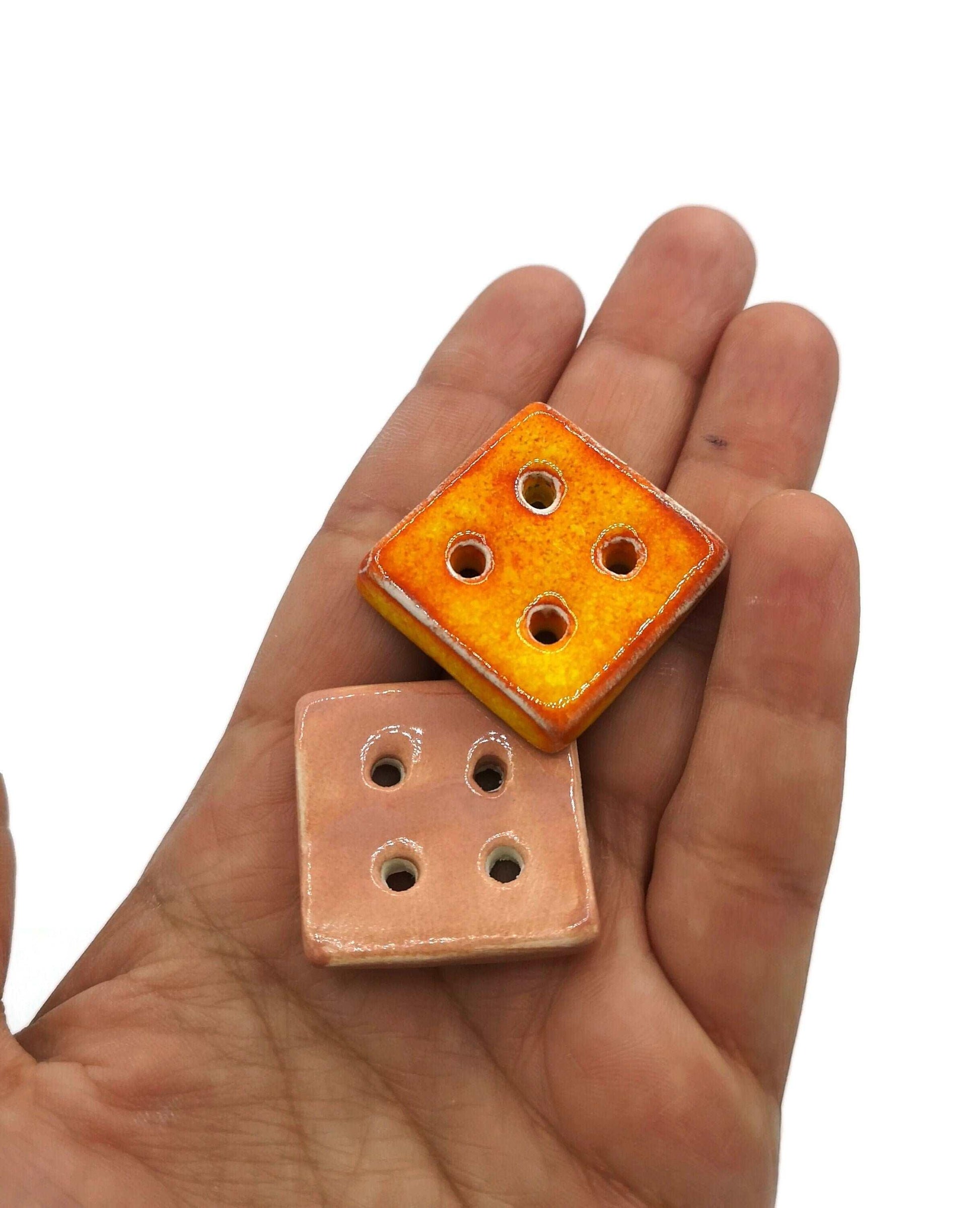 1Pc 30mm Orange Square Ceramic Buttons, Cute Pottery Coat Buttons, Best Sellers Sewing Supplies And Notions, Handmade Button Antique Look