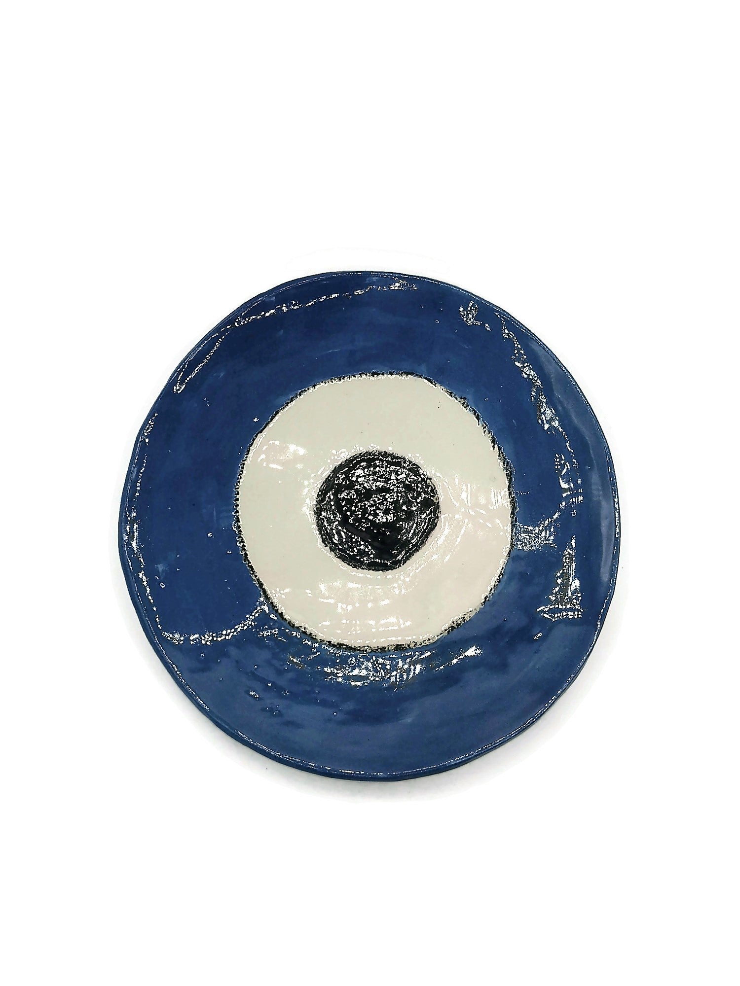 Handmade Ceramic Blue Evil Eye Decorative Plate For Display, Custom 9th anniversary gift for wife, Portuguese wall decor living room - Ceramica Ana Rafael