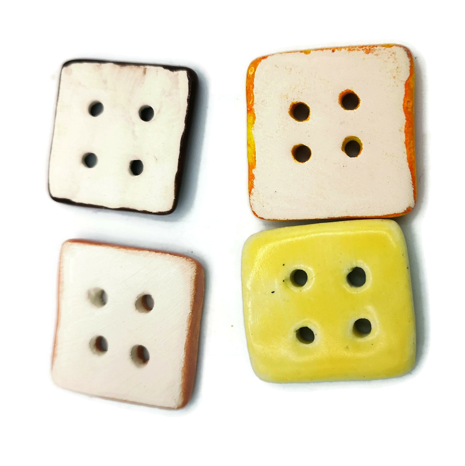 Coat buttons, Set Of 4 colorful button beads, large square buttons lot, cute sewing buttons trending now, best sellers buttons for crafts - Ceramica Ana Rafael