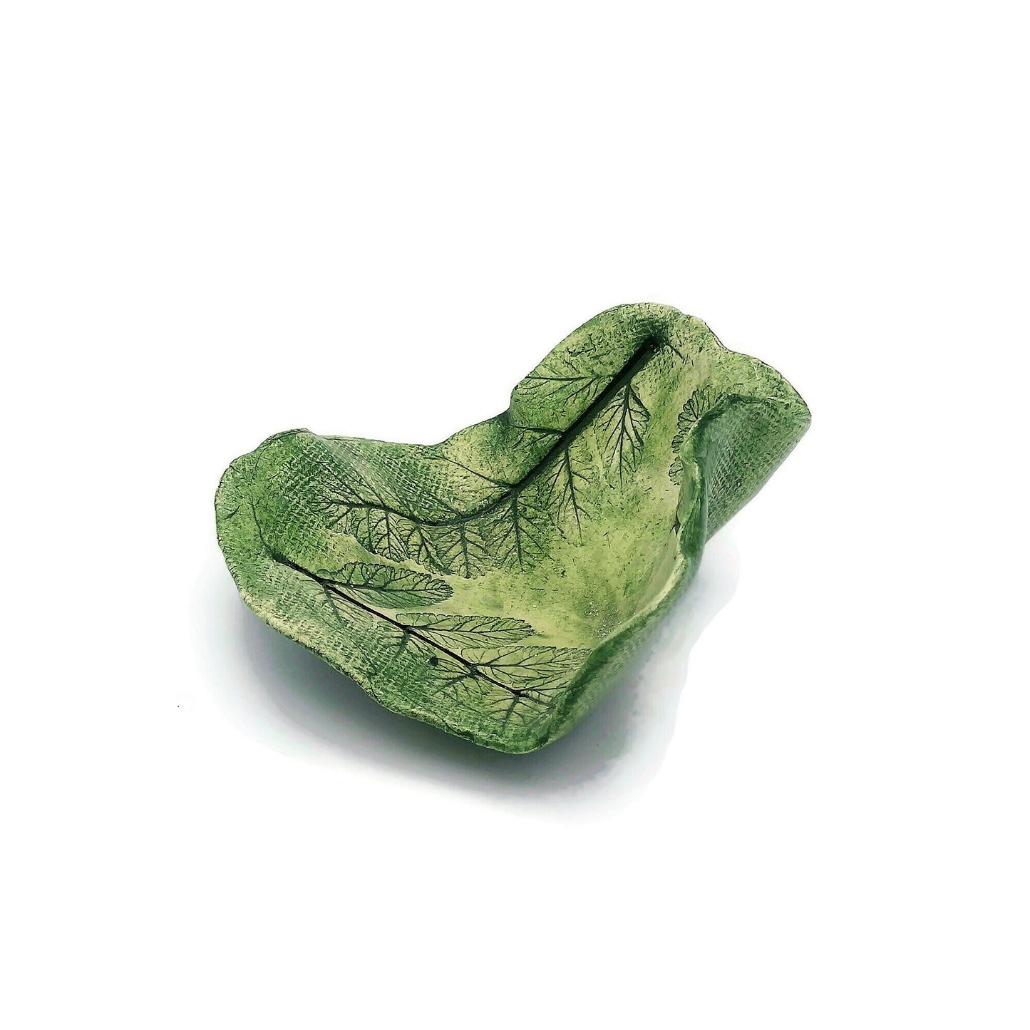 Handmade Ceramic Bowl Irregular Ring Holder, Green Engraved Leaves Organic Portuguese Pottery For Home Decor, Small Unique Decorative Tray - Ceramica Ana Rafael