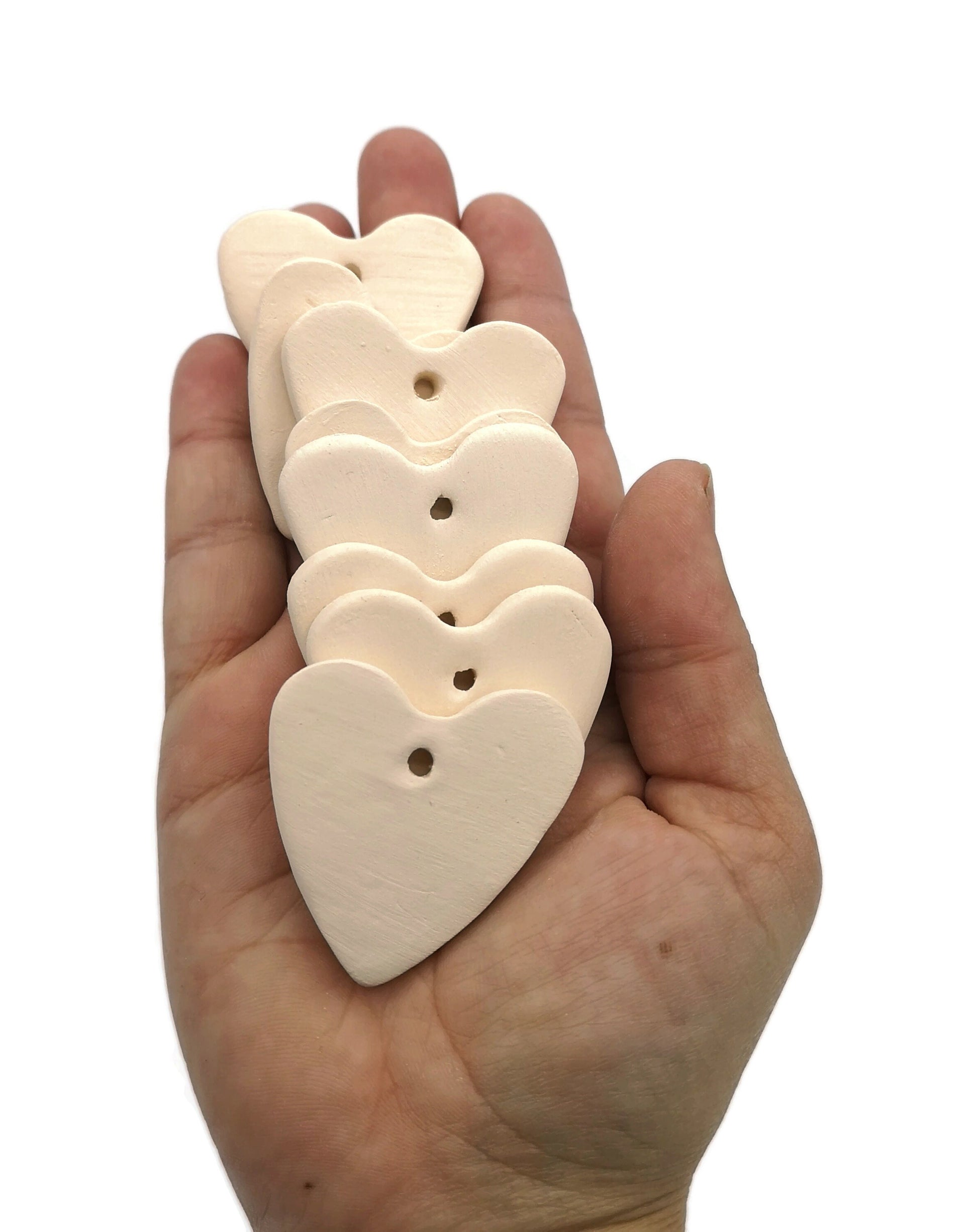 8Pc Handmade Hang Tags, Blank Heart Unpainted Ceramic Bisque Ready To Paint, Mothers Day Guft For Mom, Best Sellers Valentines Day gift - Ceramica Ana Rafael