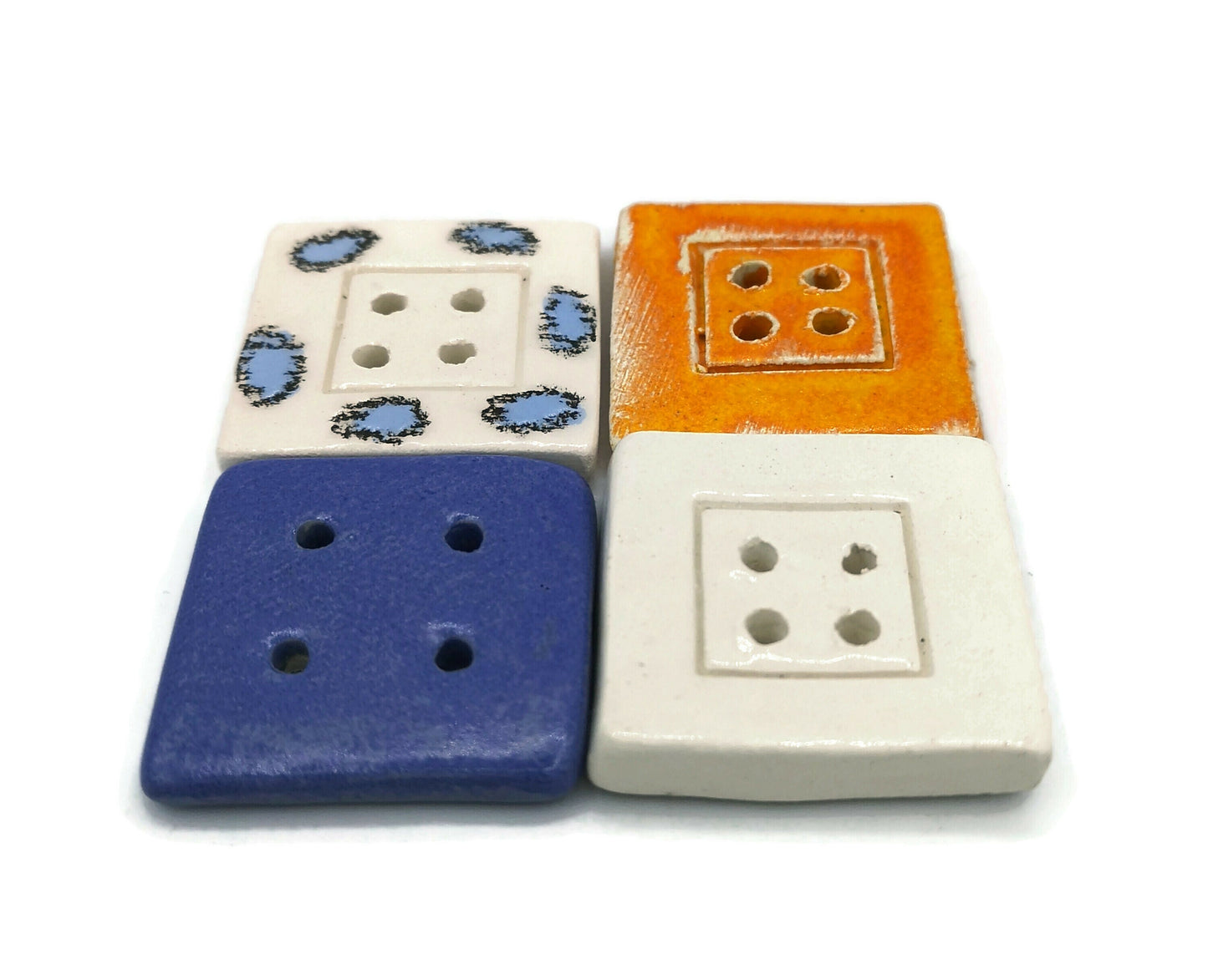 Large Square Buttons, Handmade Ceramic Buttons Set Of 4 Novelty Sewing Buttons - Ceramica Ana Rafael