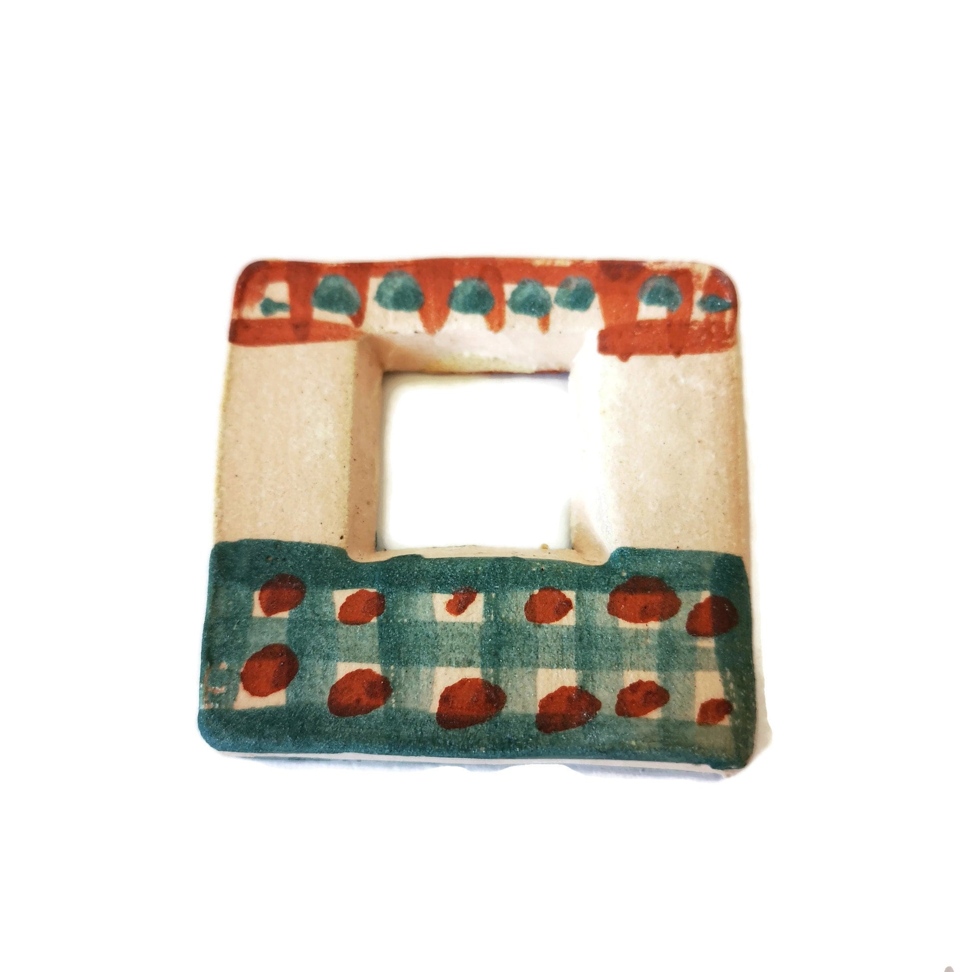 Geometric Pendant For Jewelry Making, Handmade Ceramic Necklace Pendant, Unique Jewelry Charms, Hand Painted Large Pendant Square Shaped - Ceramica Ana Rafael