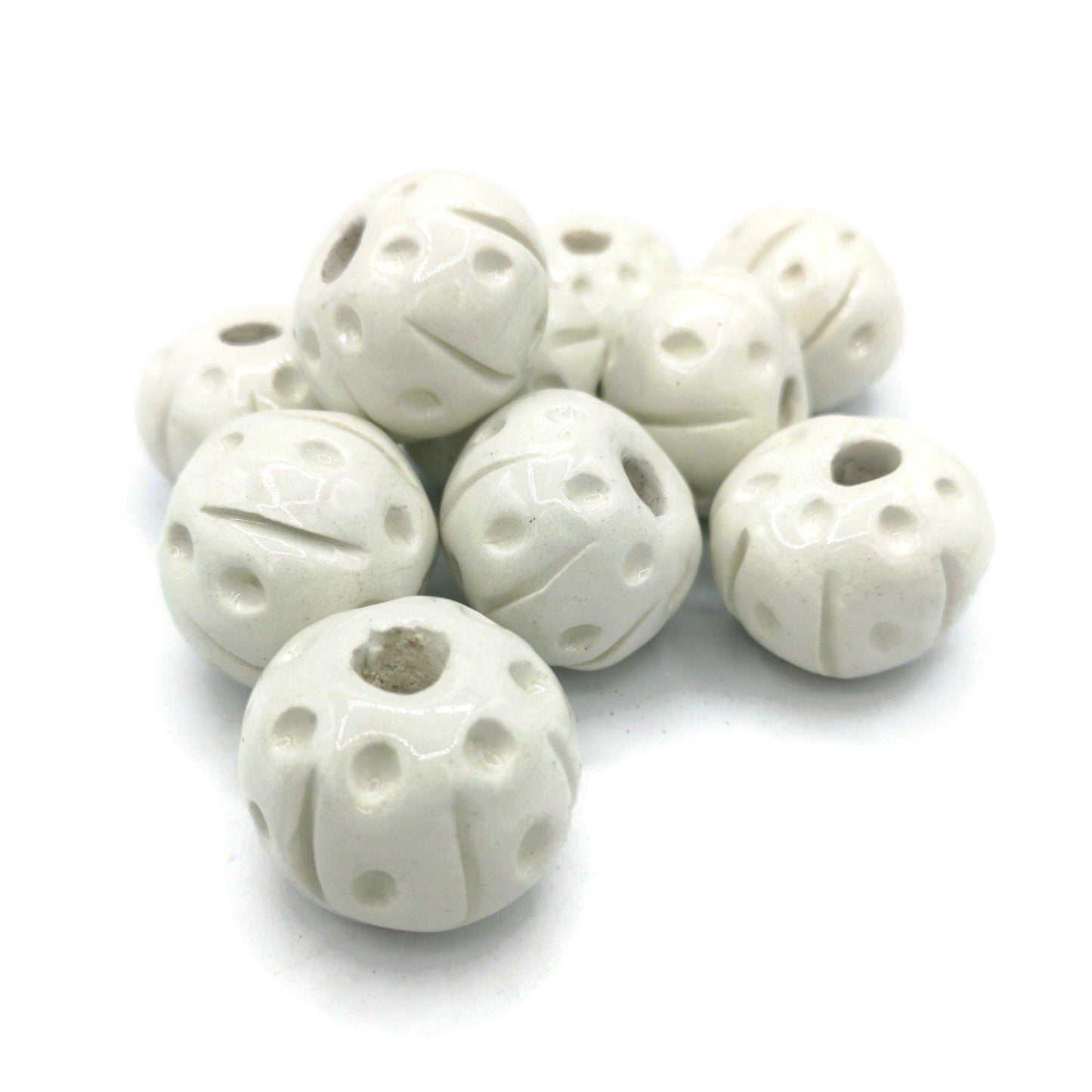 1Pc 35mm White Large Hole Beads, round beads for bracelets, clay beads for jewelry making supplies, best handmade ceramic beads for macrame - Ceramica Ana Rafael