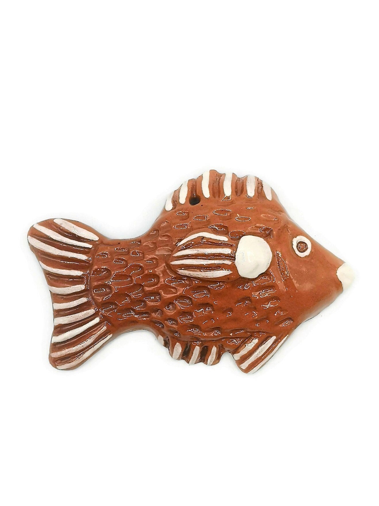 Handmade Ceramic Fish Wall Hanging, Hand Painted Terracotta Artisan Pottery Wall Decor Beach Themed, Unique Ocean Wall Art For Home Decor - Ceramica Ana Rafael