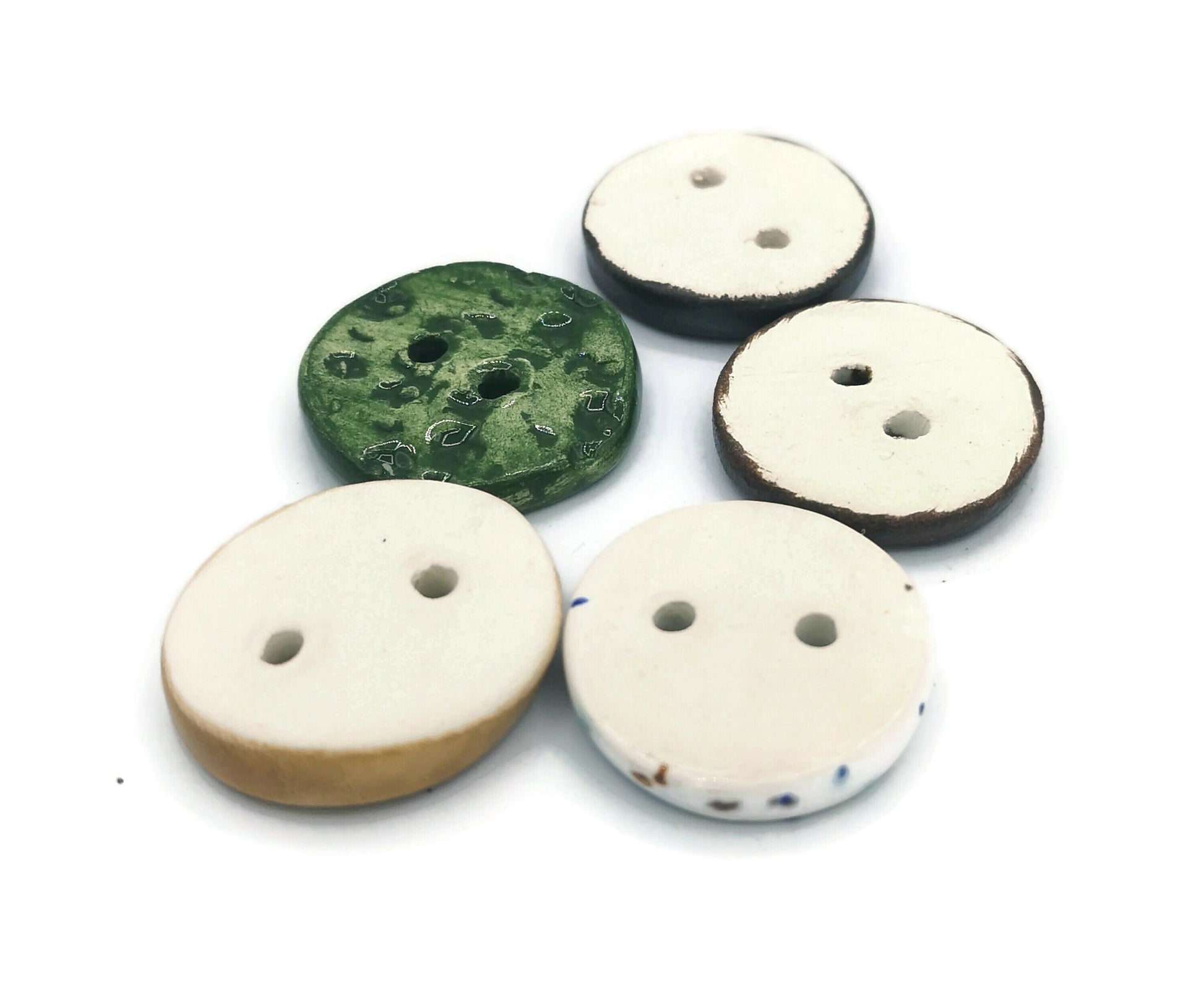 5Pc 30mm Handmade Ceramic Sewing Buttons For Crafts, Assorted Round Coat Buttons For Jewelry Making, Antique Look Sewing Supplies & Notions - Ceramica Ana Rafael