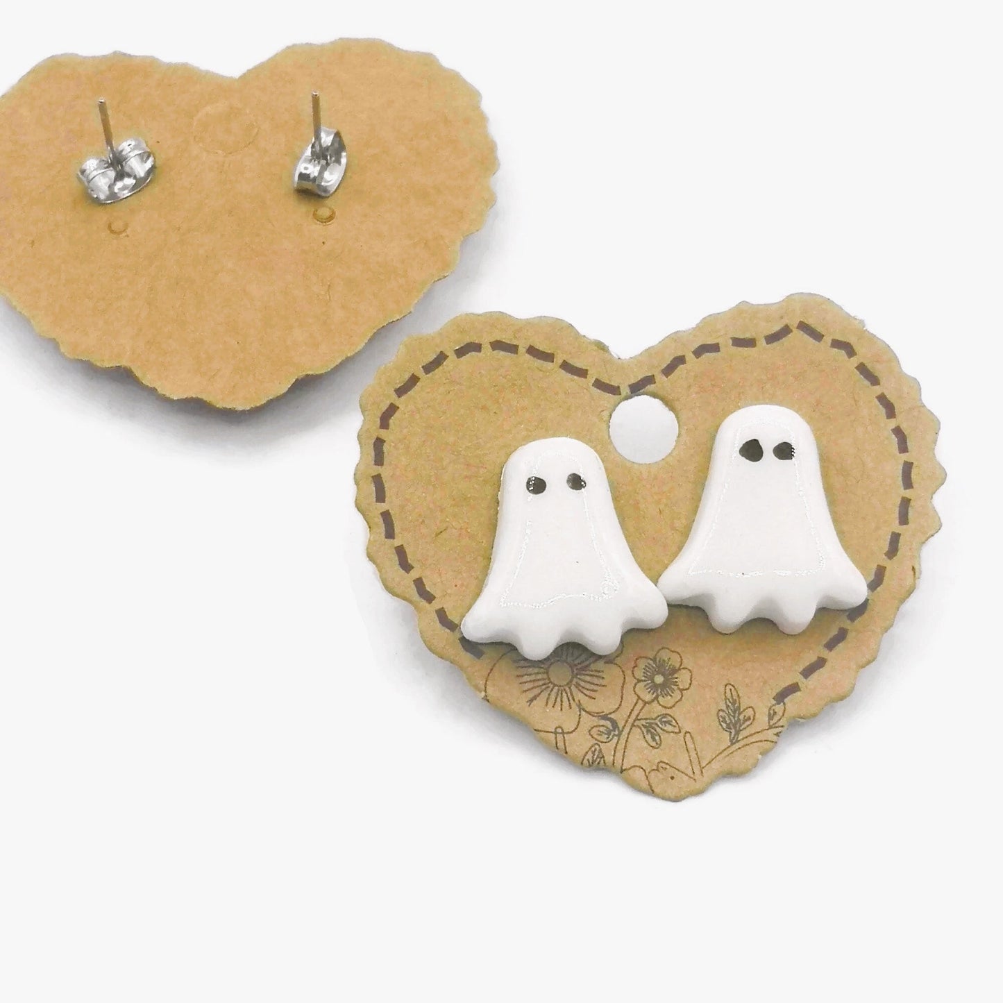 Handmade Ceramic Ghost Stud Earrings For Girls- Spooky Cute Halloween Jewelry For Women - Ceramica Ana Rafael